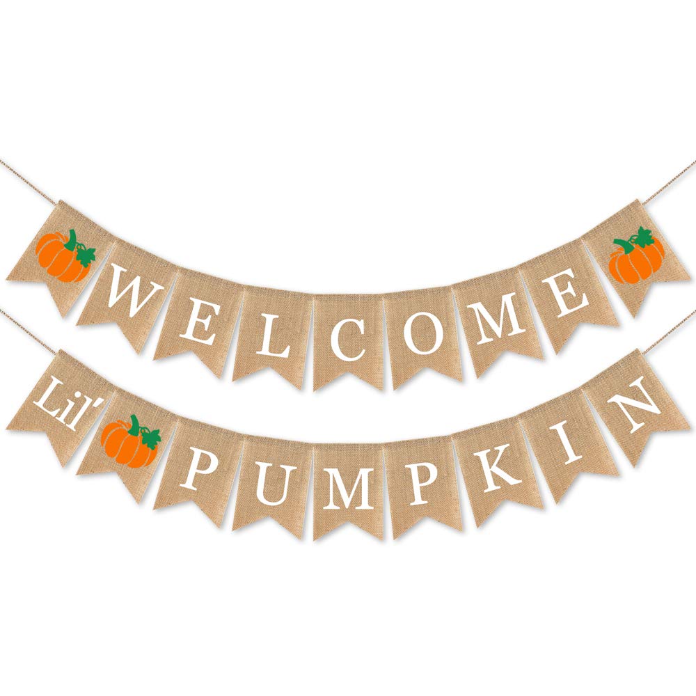 Swyoun Burlap Welcome Little Pumpkin Banner Fall Autumn Baby Shower Party Birthday Party Garland Decoration Supplies
