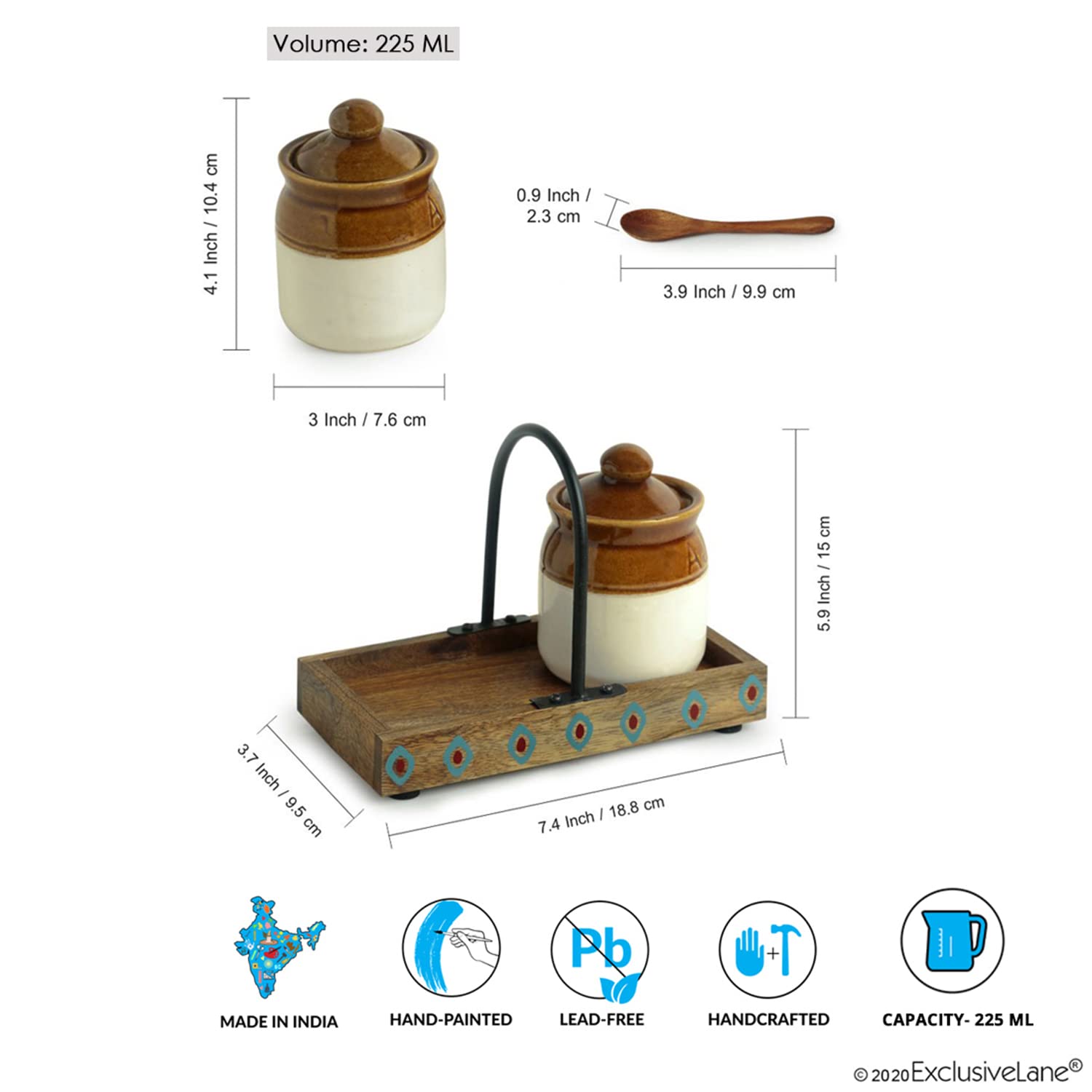 Exclusivelane Old Fashioned Martaban Indian Pickle Jars With Lids & Wooden Tray Traditional Indian Style Pickle Container For Di