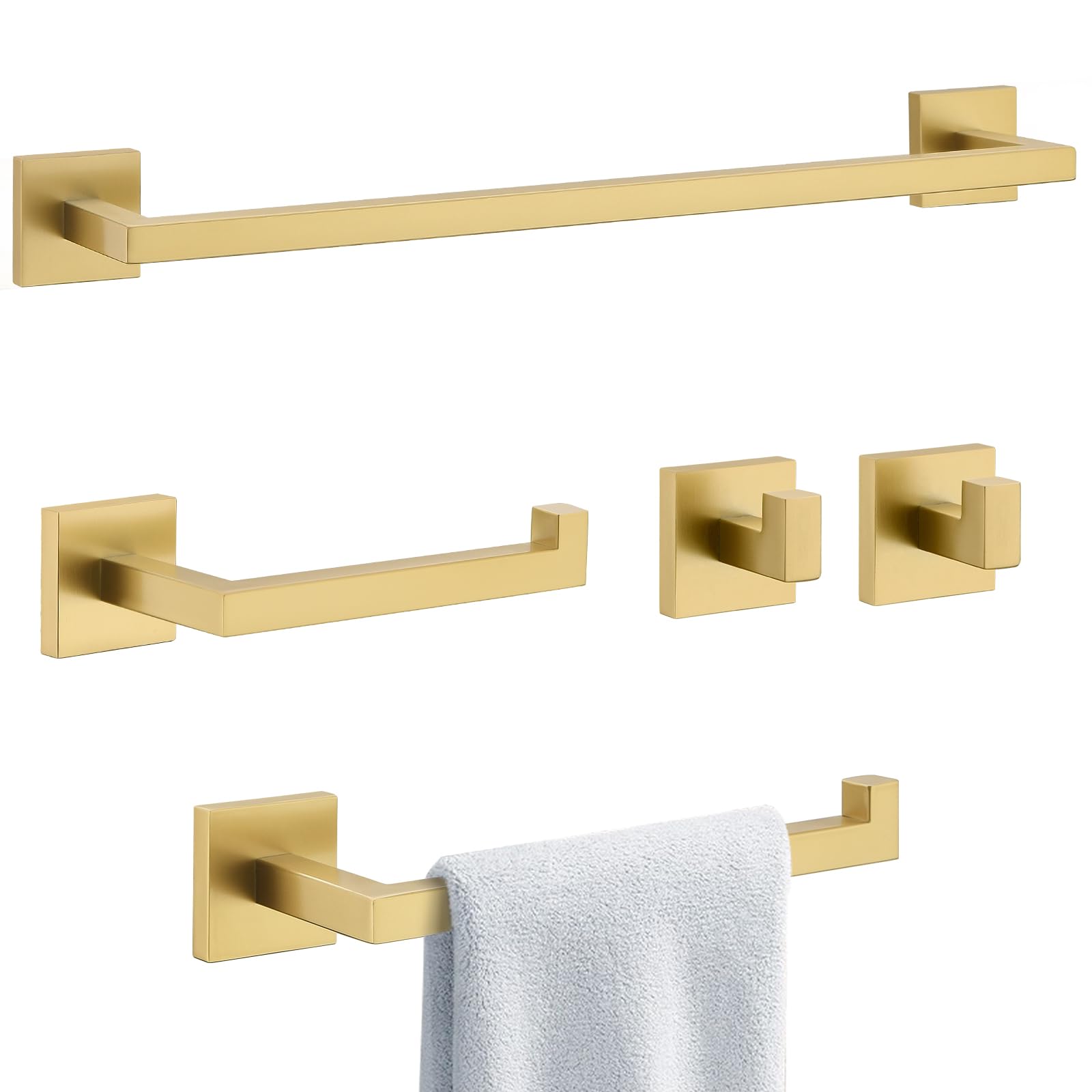 Brushed Gold Towel Bar Set Bathroom Hardware Accessories Set Include 23.6 In Towel Bar Towel Ring Toilet Paper Holder And Towel