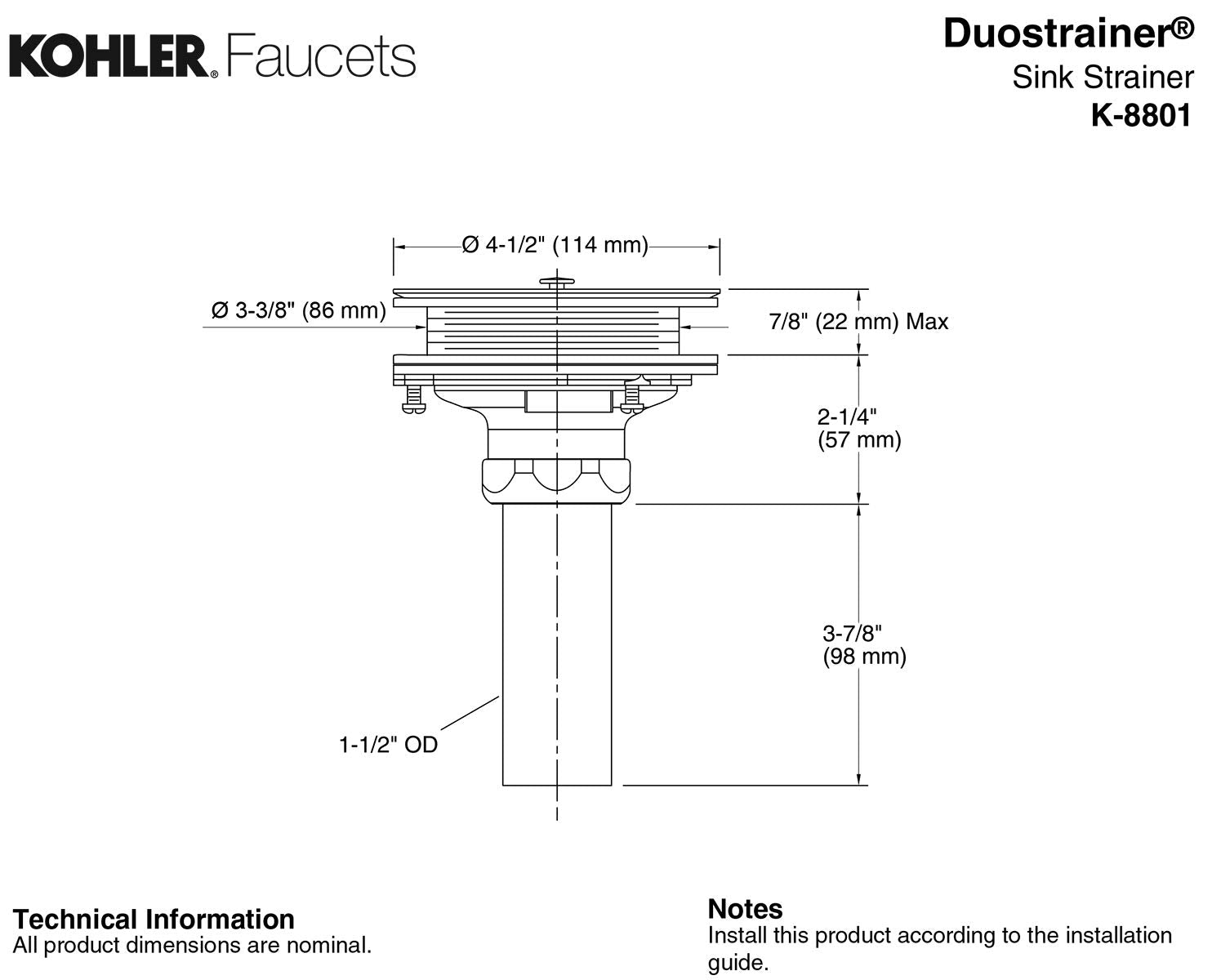 Kohler K-8801-Cp Duostrainer Sink Strainer,Fits Most Standard Kicthen Sinks, Polished Chrome