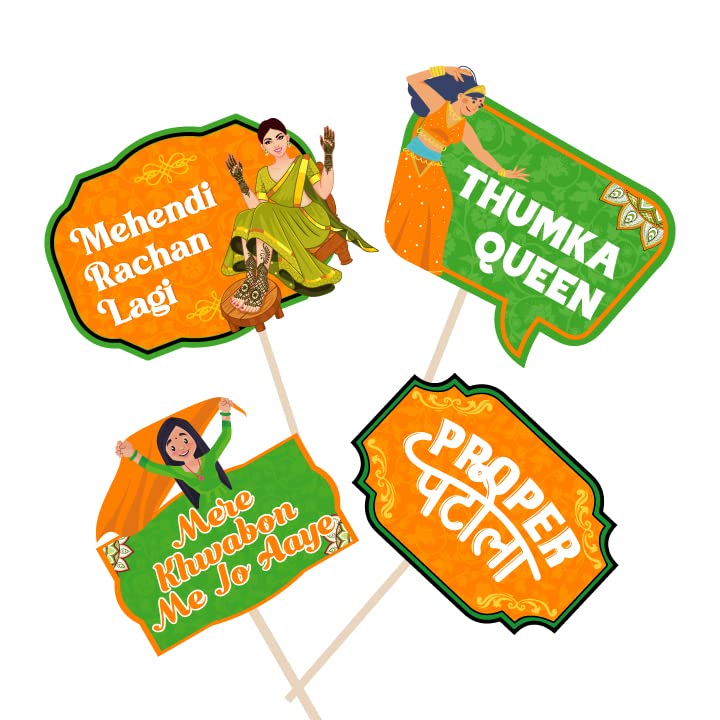 Festiko 24 Pcs Mehendi Photobooth Props, Mehendi Ceremony Props, Mehendi Function Decorations, Wedding Photobooth Props, Mehendi