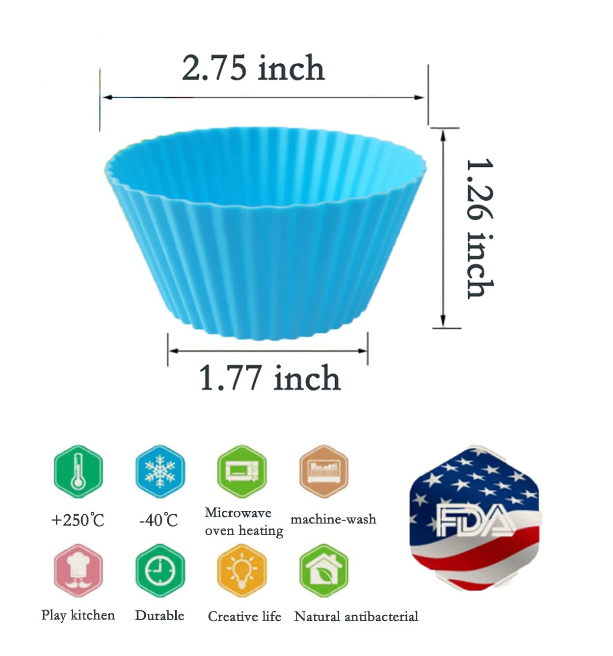 Reusable Silicone Cupcake Baking Cups 24 Pack, 2.75 Inch Cups, & Non-Stick Muffin Liners For Party Halloween Christmas,6 Rainbow