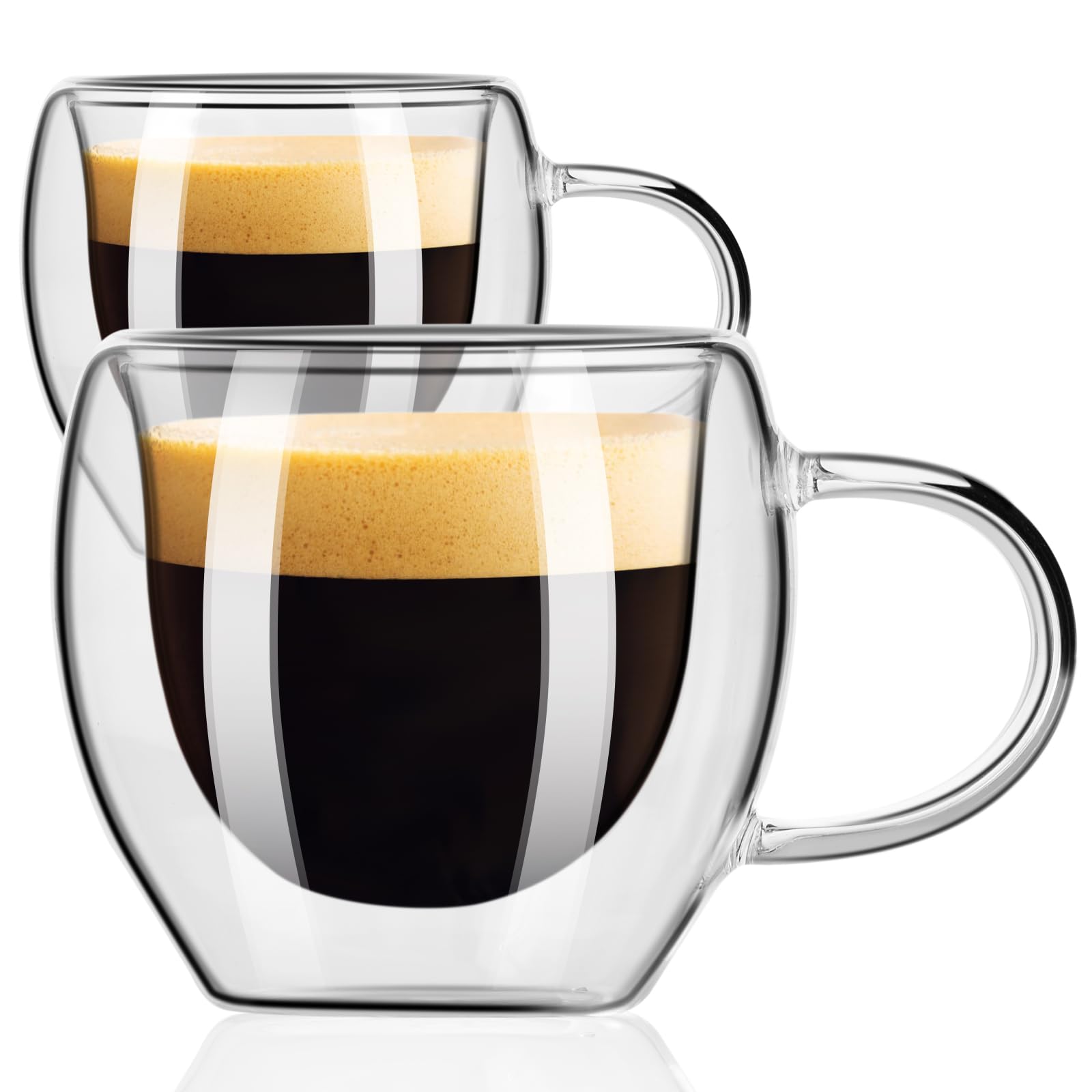 PARACITY Espresso Cups Set of 2, Double Walled Espresso Shot Glass with Handle, 2.5 OZ High Borosilicate Expresso Shots Cup, Esp