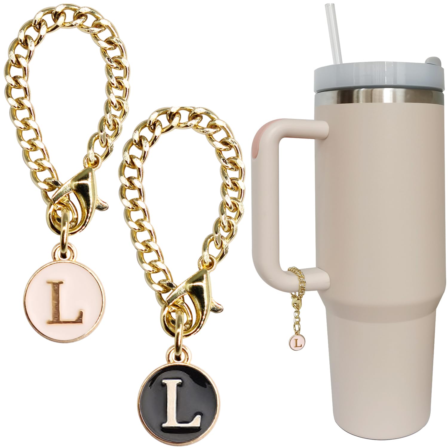 Wabogove Letter Charm Accessories for Stanley Cup 2PCS Initial Name ID Personalized Handle Charm for Stanley Tumbler (L)