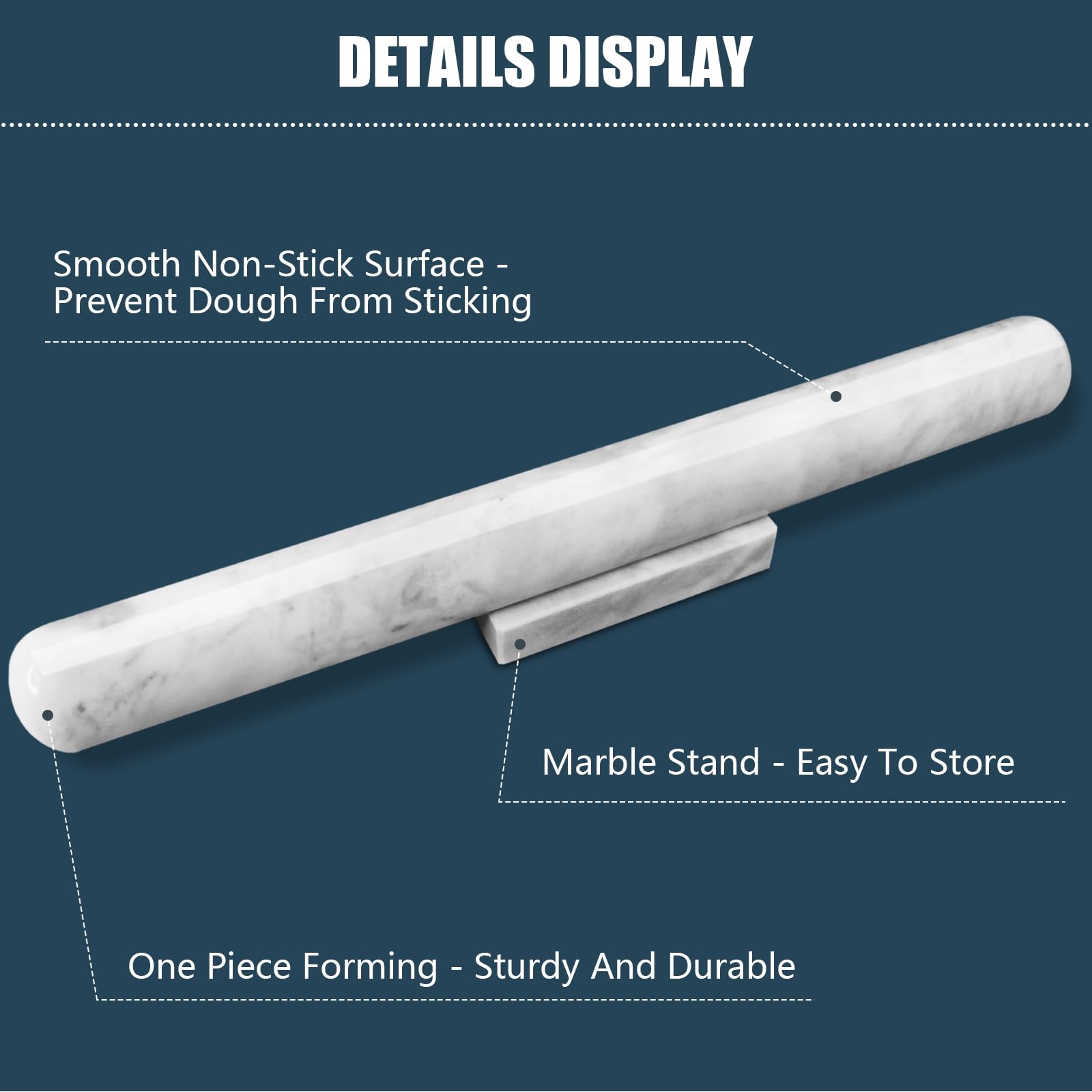Heshibi Marble Rolling Pin With Stand, 15.7'' White Stone French Heavy Polished Non Stick Cookie Pizza Pastry Dough Baker Roller