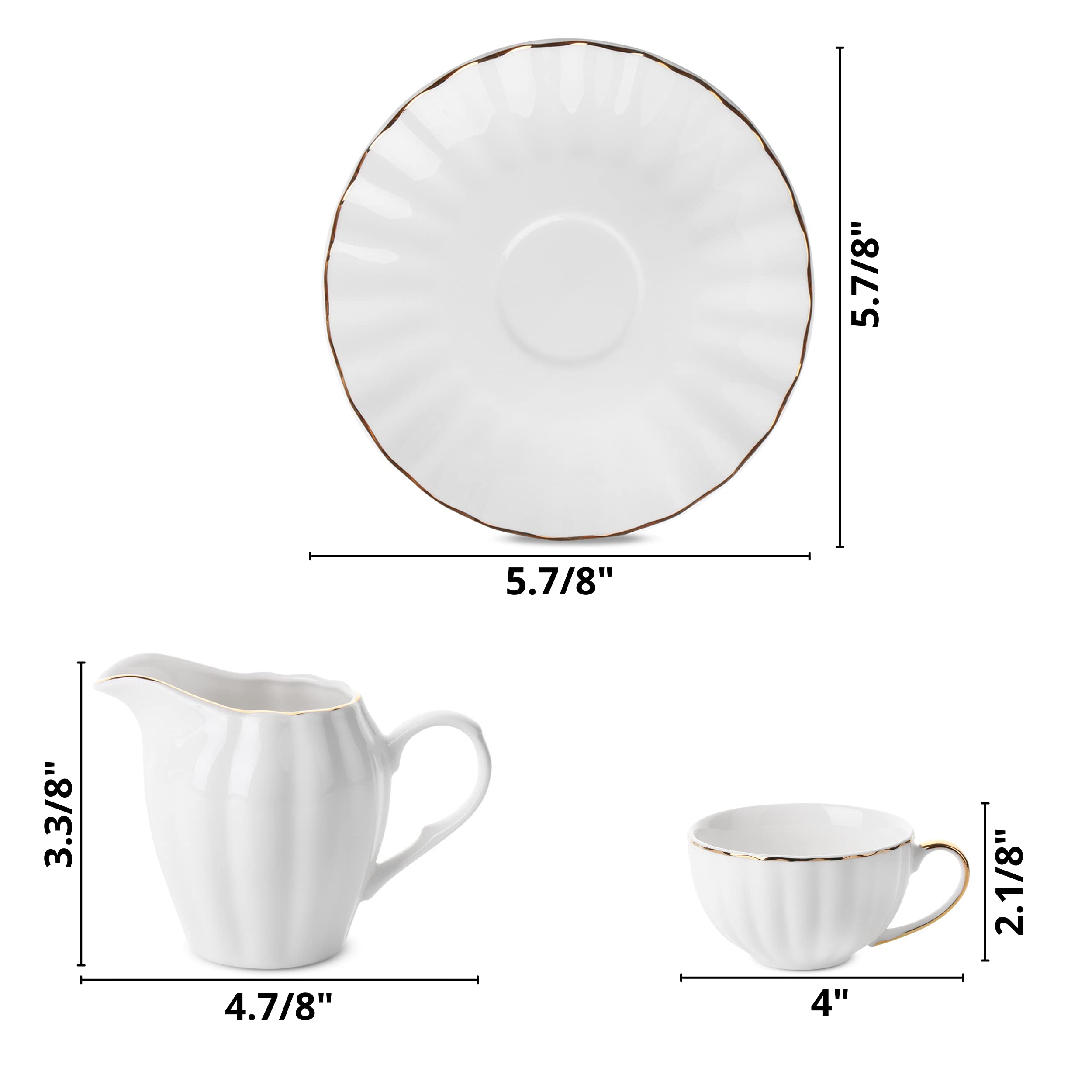 Btat- Classic Tea Set, 13 Pcs, Tea Cups (7Oz), Tea Pot With Stainless Steel Infuser (32Oz), Creamer And Sugar Set, Porcelain Tea