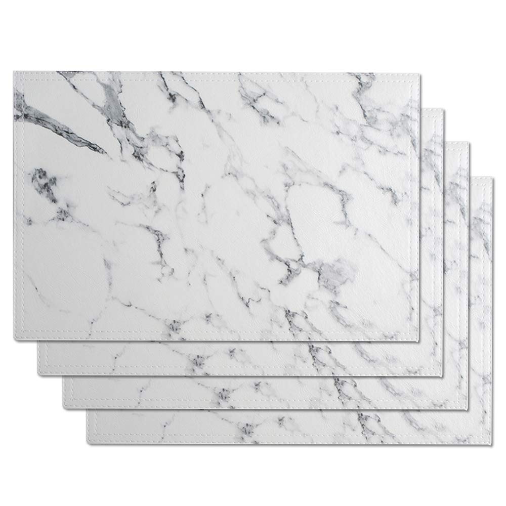Marble Leather Placemats For Dining Table Waterproof Set Of 4 Marble Decor For Kitchen Table Easy To Clean Pu Place Mats For Din