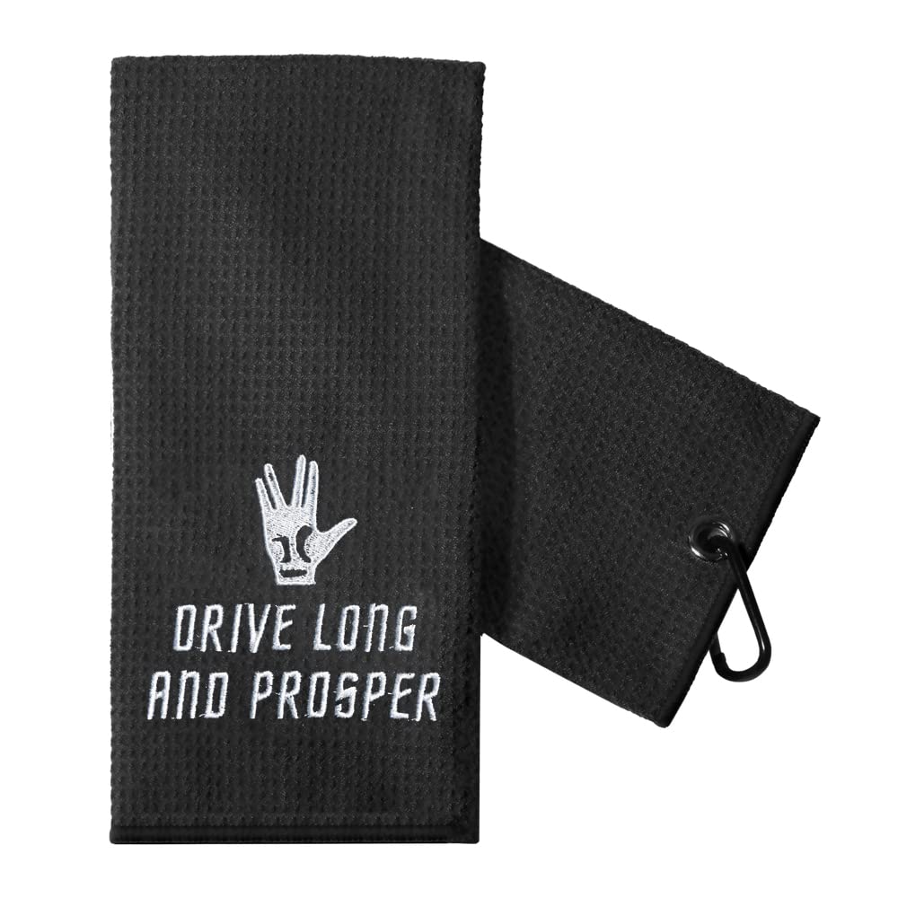 TOUNER Drive Long and Prosper Golf Towels Embroidered Funny Gentleman Golf Gifts, Golfing Bag Towel Present for Male Golfer, Gra