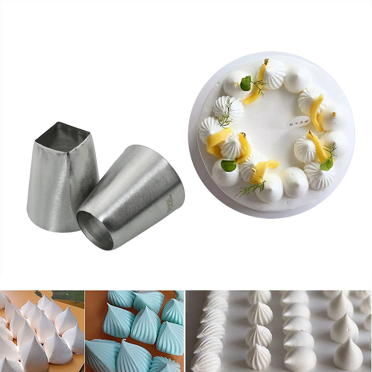 Zrm&E Baking Mold Kit 4 In 1 Stainless Steel Pastry Tips Cupcake Cream Nozzle Square And Round Cake Biscuit Butter Baking Tools
