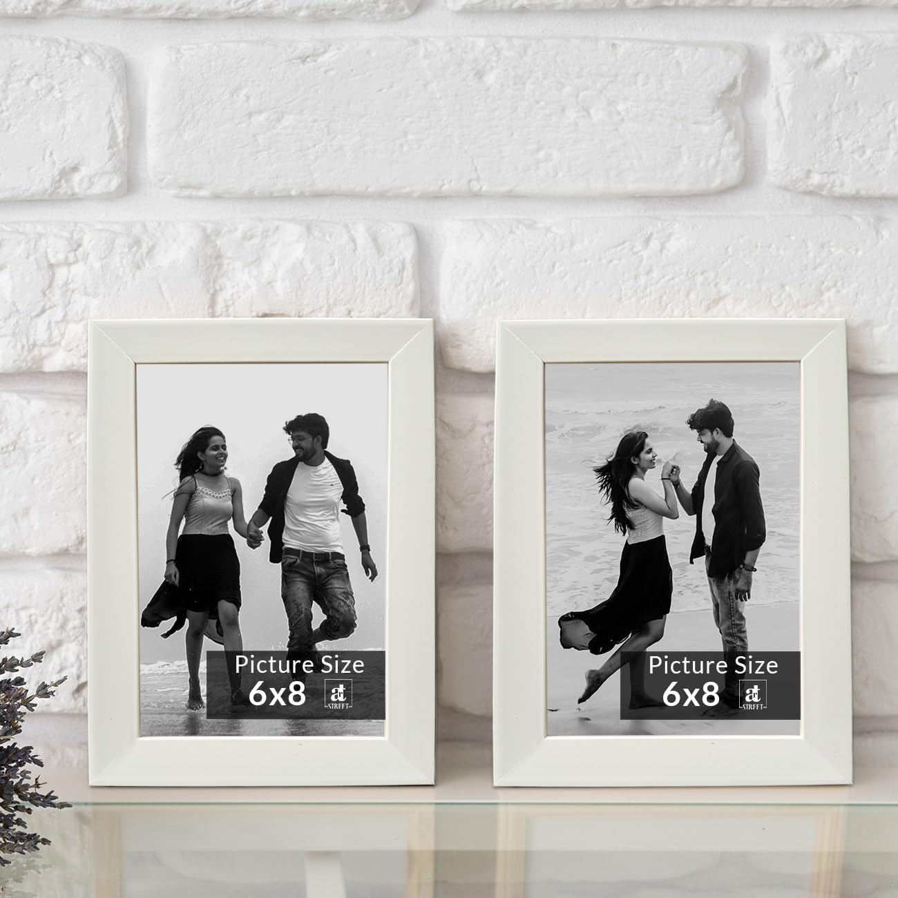 Art Street Table Photo Frames Set Of 2, Tabletop Picture Frames For Office And Home Wall Decor (White, 6X8 Inch)