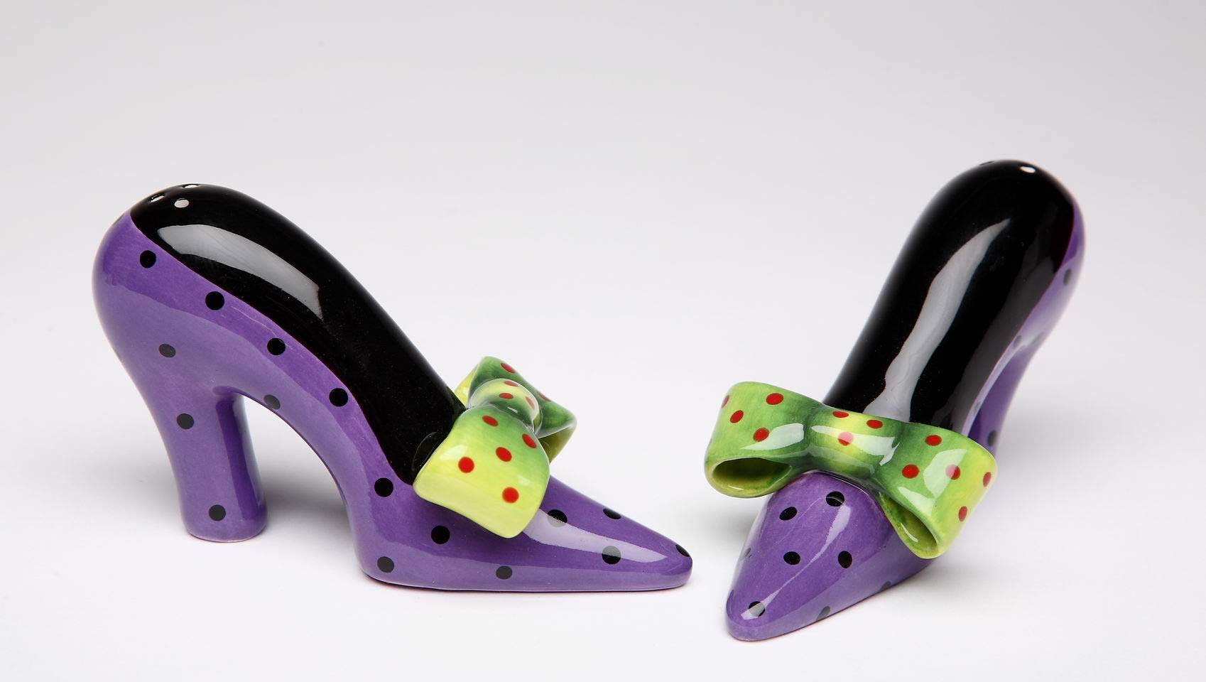 4.25'' Purple Heels With Green Polka Dot Bows Salt And Pepper Shaker