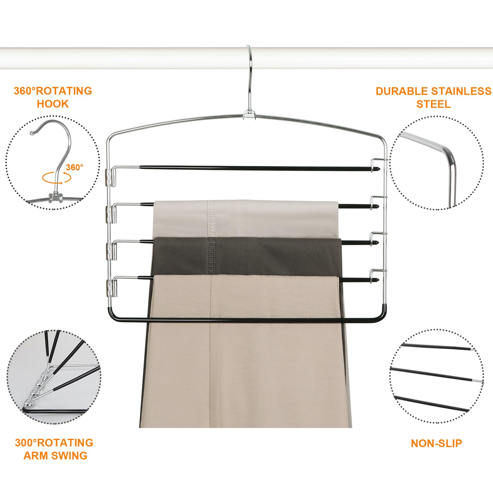 Topia Hanger Pant Hangers 3 Pack Hanger Space Saving Non Slip 5 Tier Swing Arm Pants Space Saving Hanger Closet Organizer For Pa