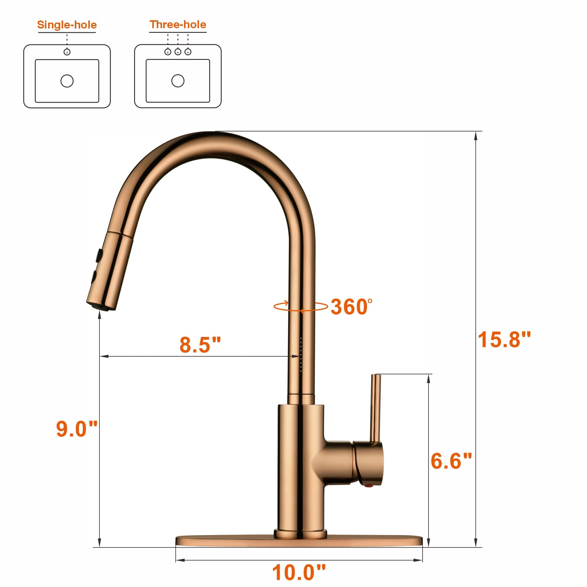 RULIA Copper Rose Gold Kitchen Faucet  Kitchen Sink Faucet  Sink Faucet  Pull-Down Kitchen Faucets  Bar Kitchen Faucet  RV Kitchen Faucet  RB1025