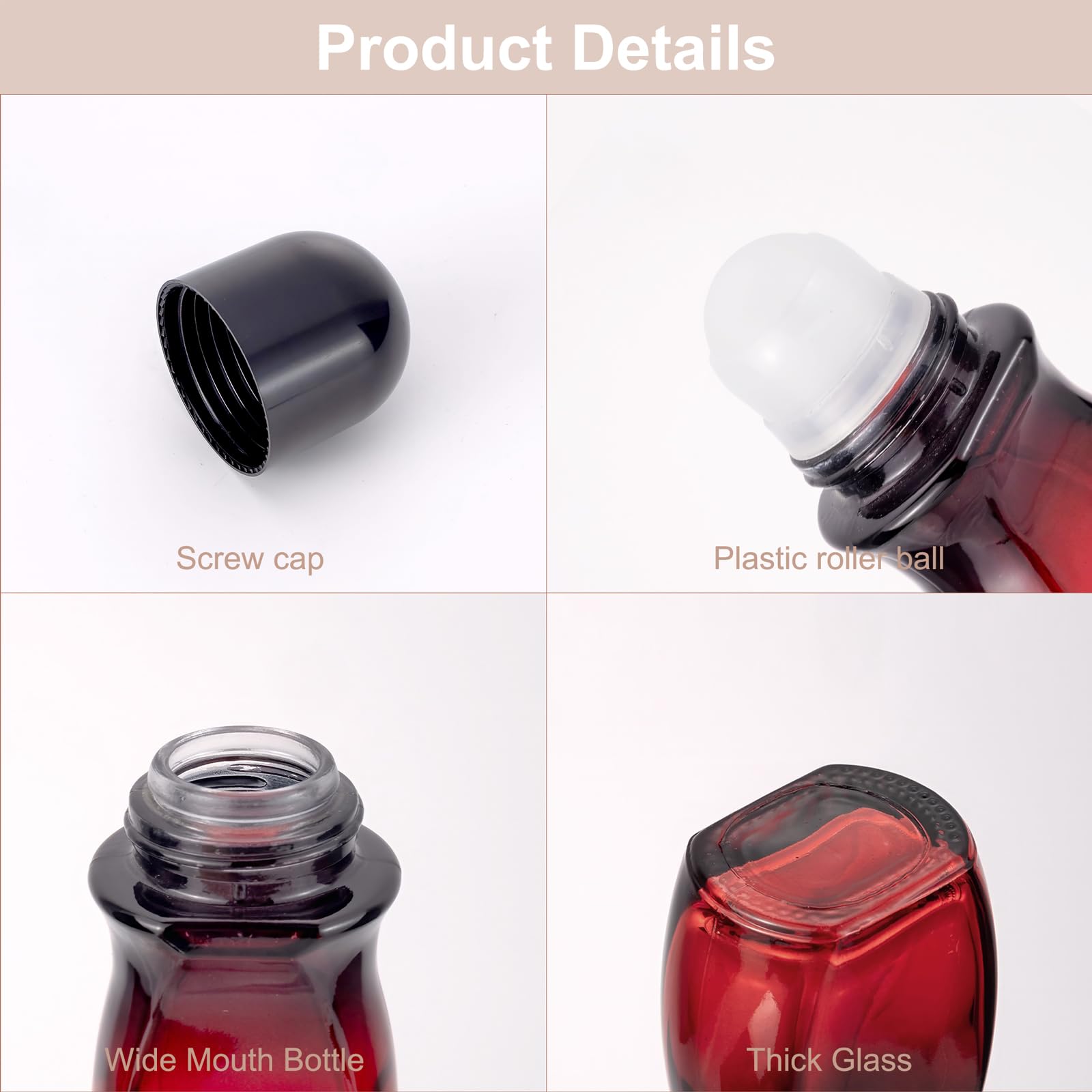 Kesell 2Pack Glass Roller Bottles 50 Ml Gradient Red Deodorant Bottle With Opener Refillable Glass Roller Ball Deodorant Contain