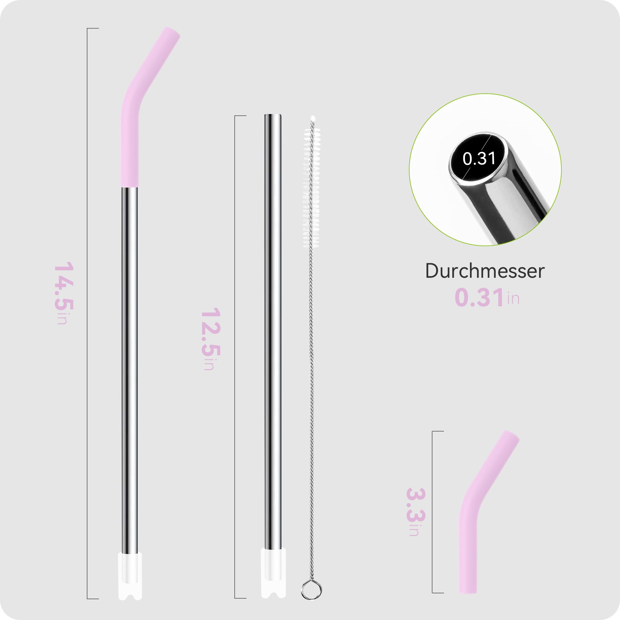 Snowfall Metal Replacement Straw For Stanley 40 Oz Cup, Long Reusable Stainless Steel Drinking Straws With Silicone Tip For Simp