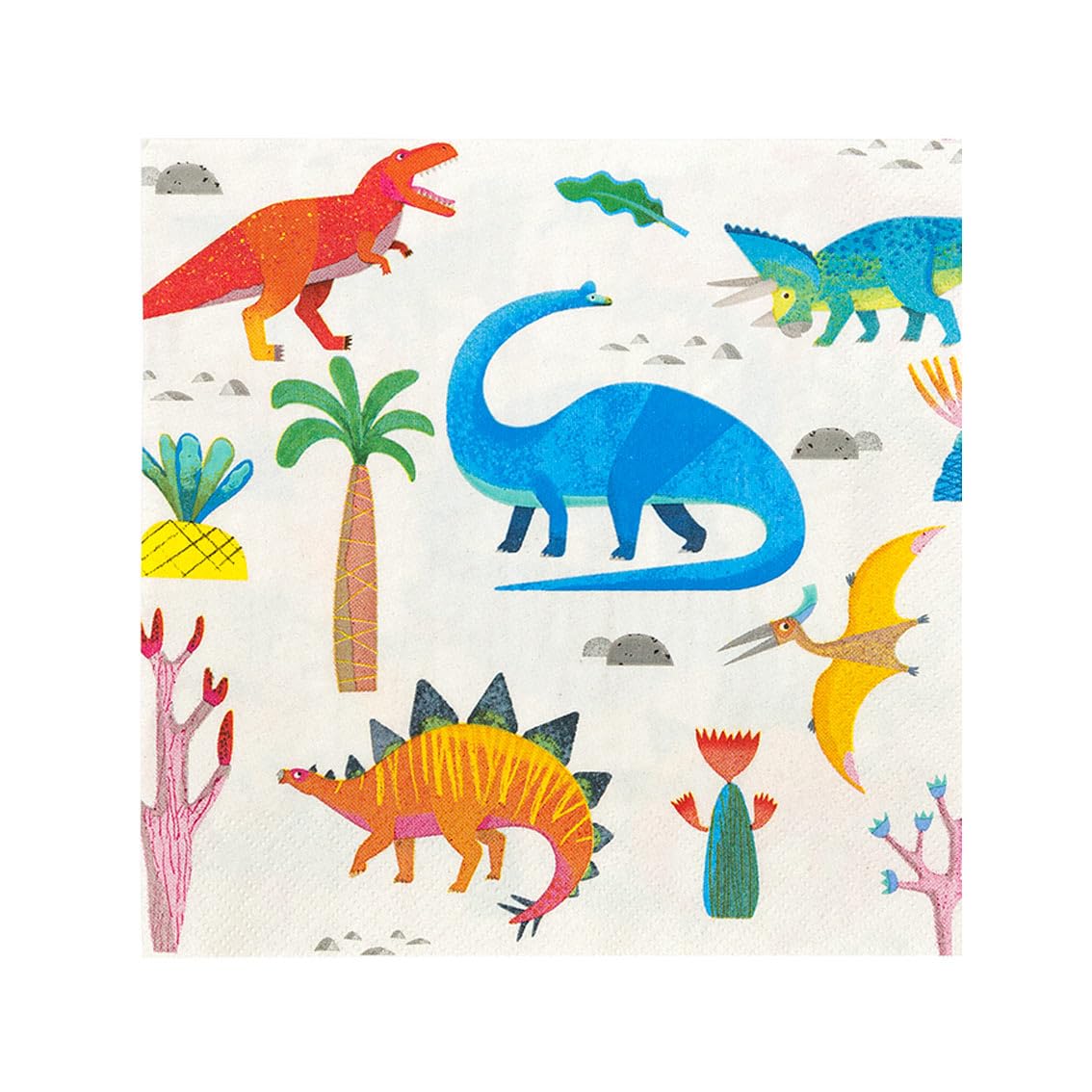 Talking Tables Dinosaur Paper Napkins Serviettes For Girls Or Boys Birthday Party, 13'' X 13'', Mixed Colors, 20Pk