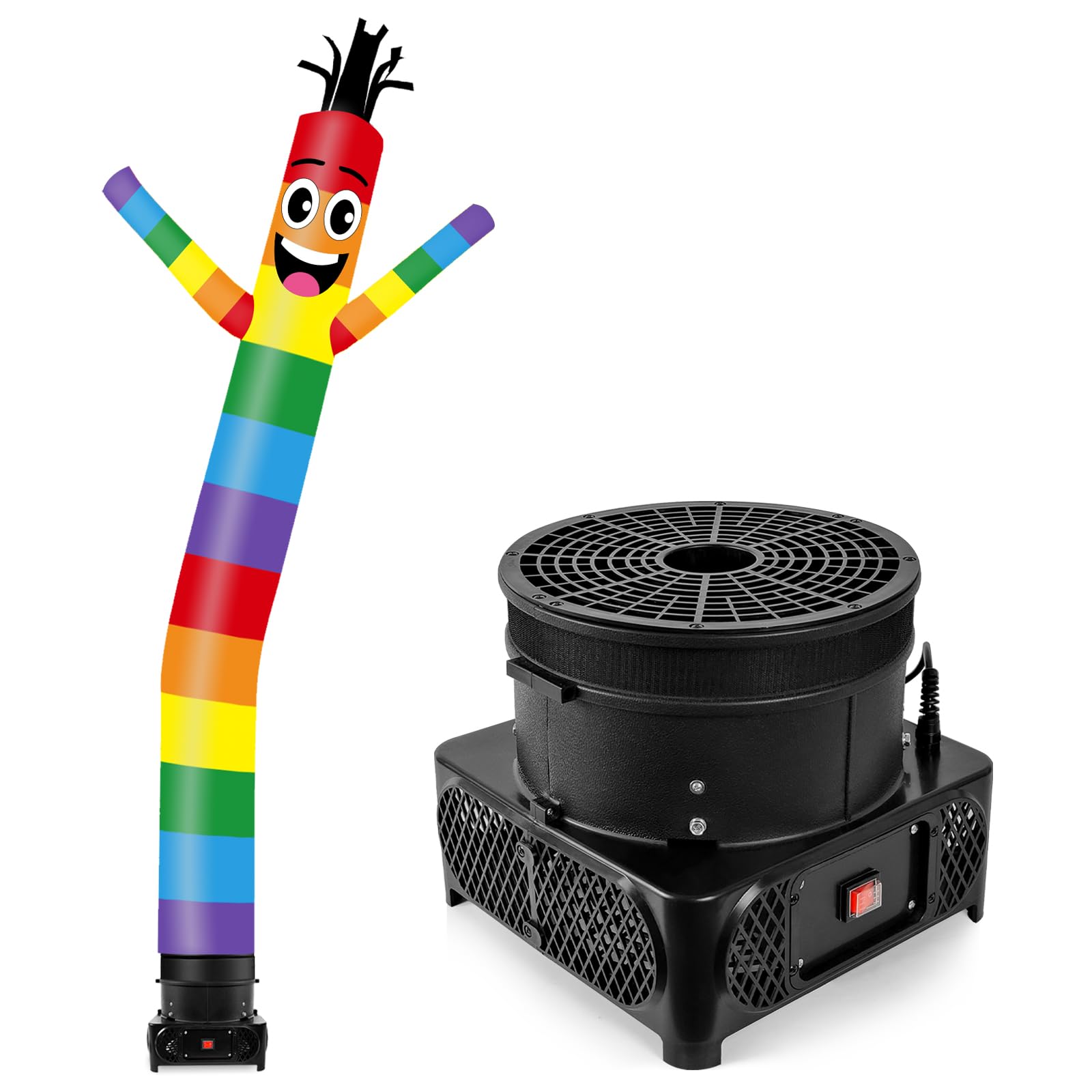 GOODENY 10FT Tall Inflatable Tube Man Rainbow Wacky Wavy Dancing Guy with 3/4 HP Weather-Resistant Blower (12  Diameter) for Out