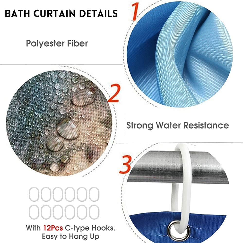 Jieprom 4Pcs Teal Rose And Leopard Shower Curtain Set With Rugs,Toilet Lid Cover And Bath Mat, Shower Curtain With 12 Hooks, Com
