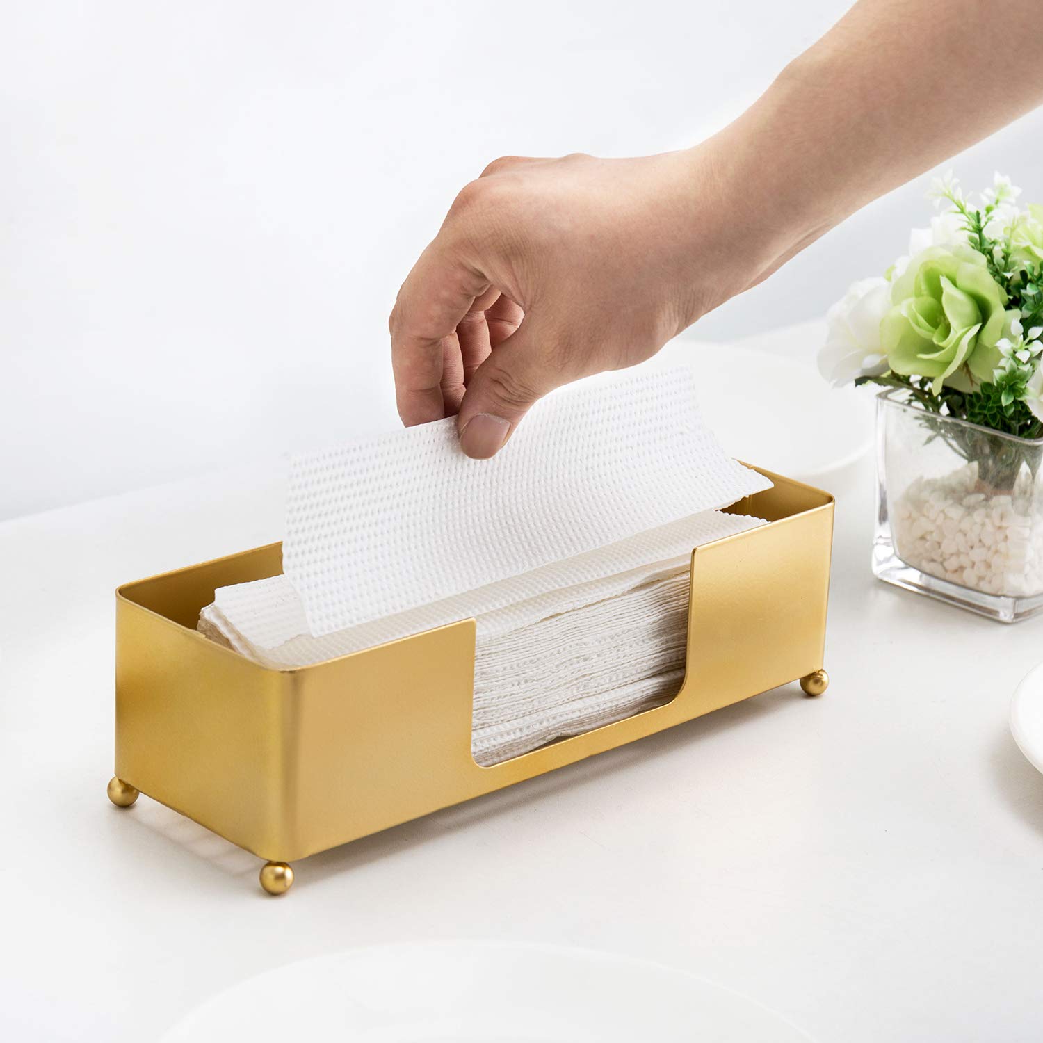 Mygift Modern Brass Tone Metal Tabletop Commercial Folded Paper Towel Holder Dispenser Tray