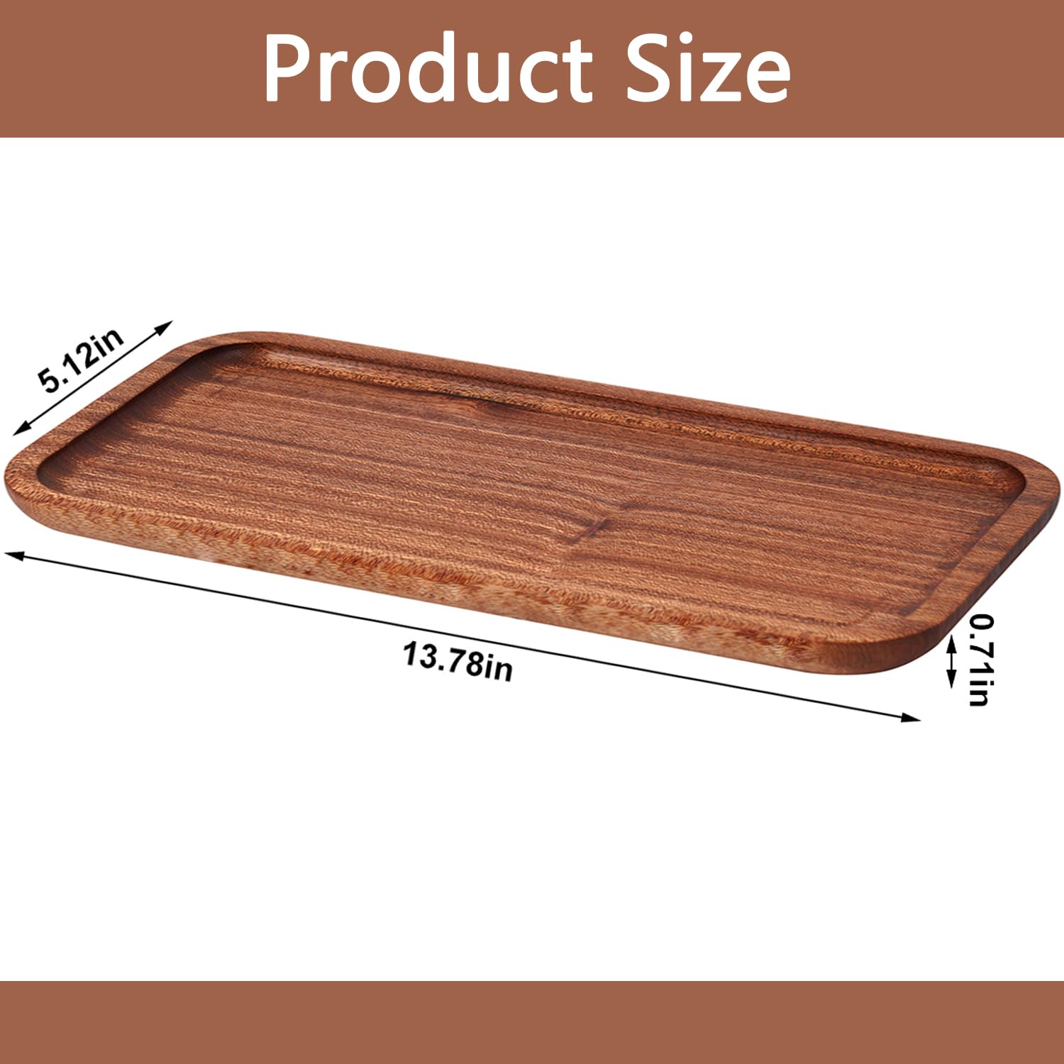Wuboece 13.78In Wooden Vanity Tray, Bathroom Tray Countertop Organizer Tray For Candle Perfume Soap Dispenser Jewelry Keys