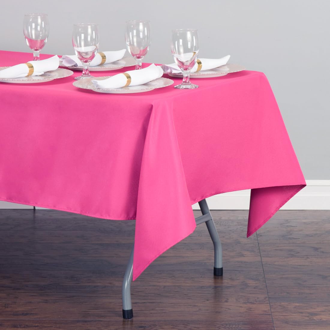 Ltc Linens 10 Pack Fuchsia Rectangular Tablecloths 60 X 102 Inch For 6 Feet Rectangle Banquet Tables With Half-Drop Stain And Wr
