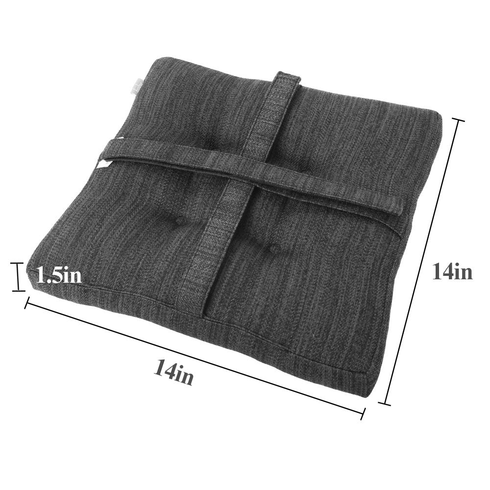 Baibu Square Seat Cushion, Super Soft 14 Inch Bar Stool Square Seat Cushion With Ties- One Pad Only, Gray-Black (14'' (35Cm))