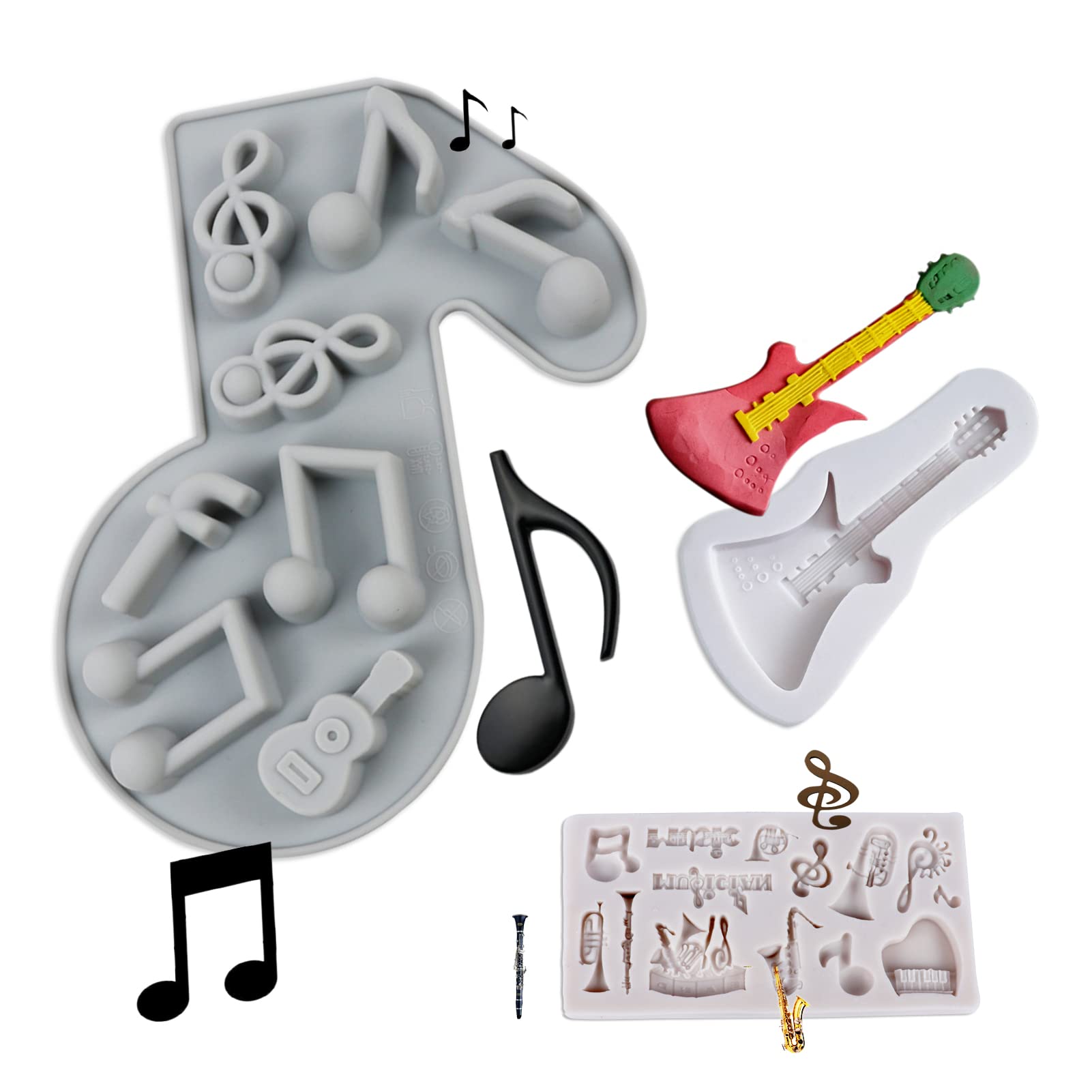 Music Note Molds Fondant Silicone, Small Pianos Musical Guitar Shape Chocolate Molds For Baking Music Cake Decoration, Cupcake T