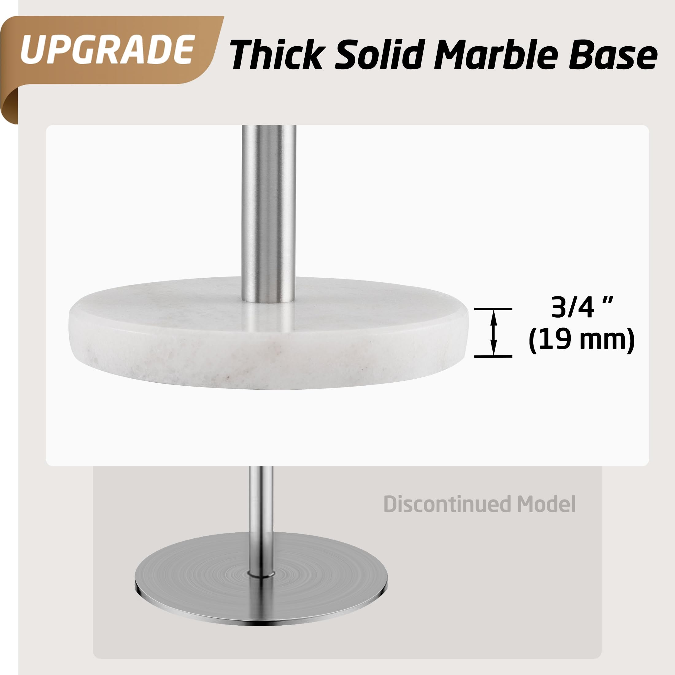 Kes Paper Towel Holder Countertop, Paper Towel Roll Holder Stand For Kitchen With Natural Marble Base Sus304 Stainless Steel For
