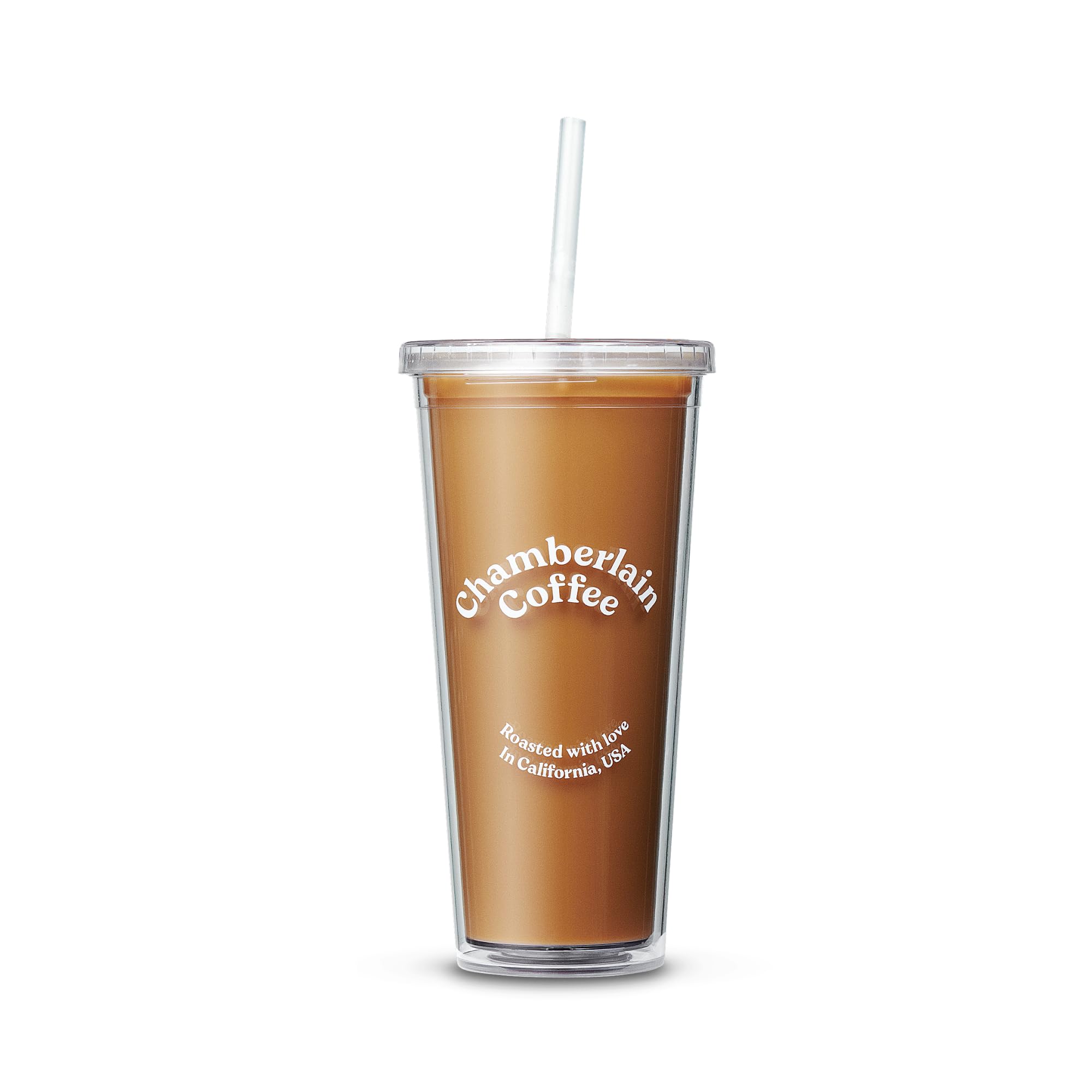Chamberlain Coffee Tumbler - Clear Tumbler With Lid And Straw - 24 Oz Insulated Iced Coffee Cup - Double Wall Tumbler For Cold B