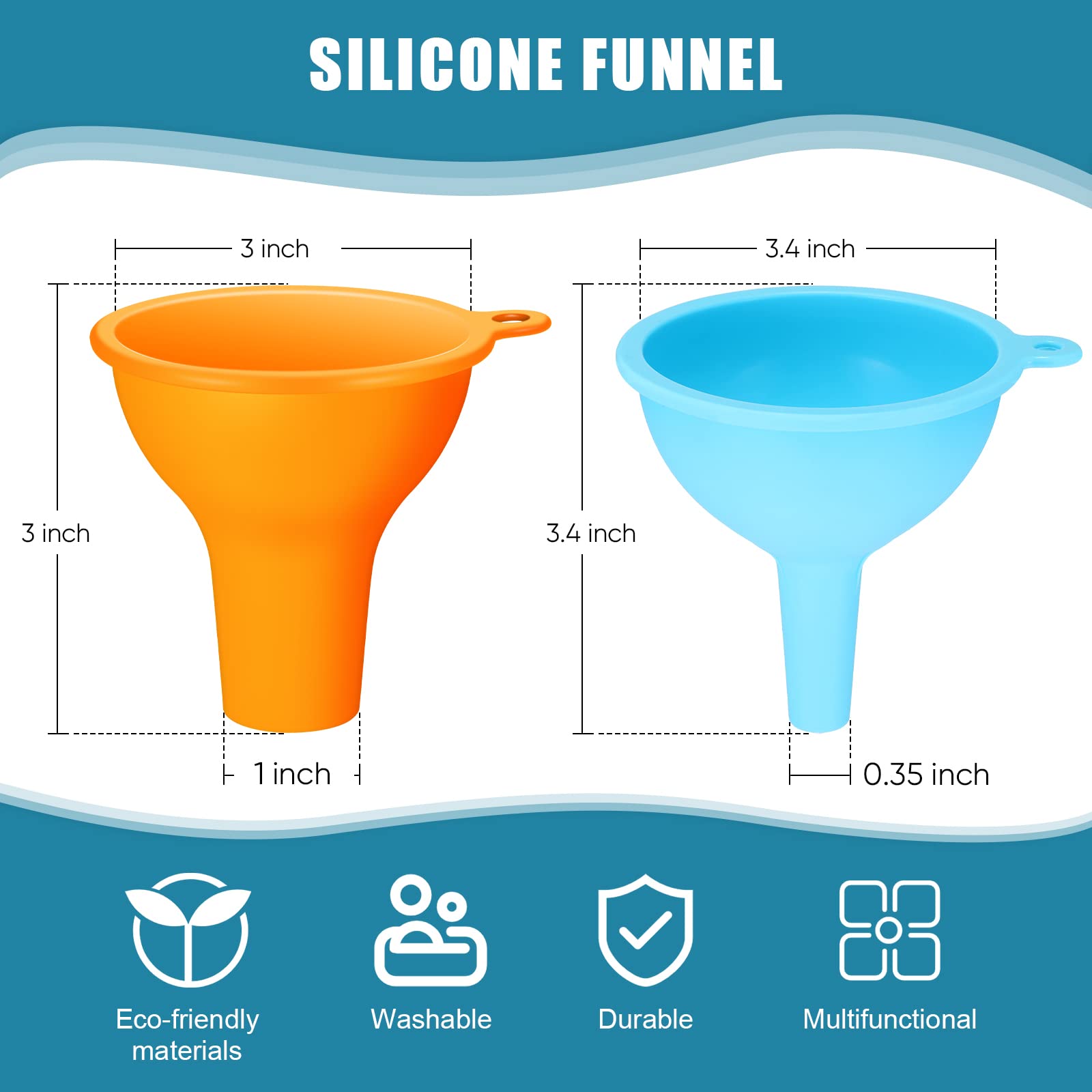 4 Pcs Kitchen Funnel Set Canning Funnel Silicone Funnel Food Funnel, Small And Large, Wide Mouth Funnel For Jars Jam Spice Filli
