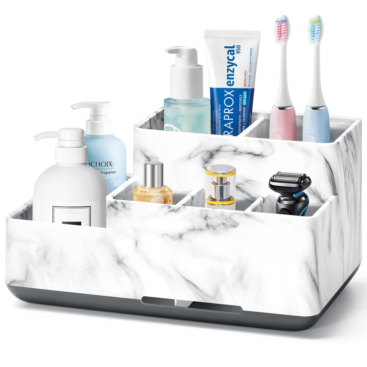Toothbrush Holders For Bathrooms, Plastic Bathroom Countertop Organizer Compartment, Vanity Organizer Tray,Countertop Organizer