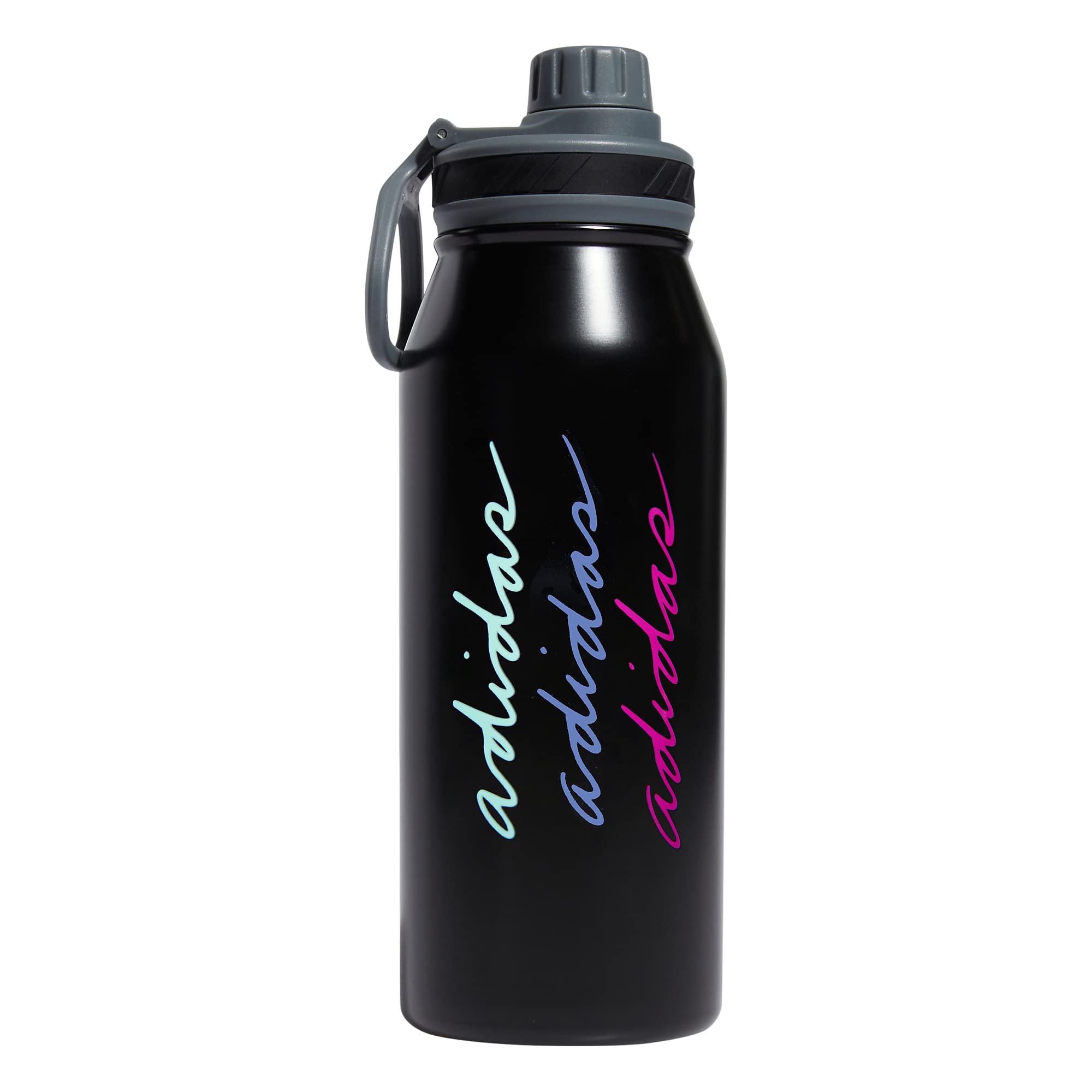 adidas 1 Liter (32 oz) Metal Water Bottle, Hot/Cold Double-Walled Insulated 18/8 Stainless Steel, Black/Pulse Mint Green/Blue Fu