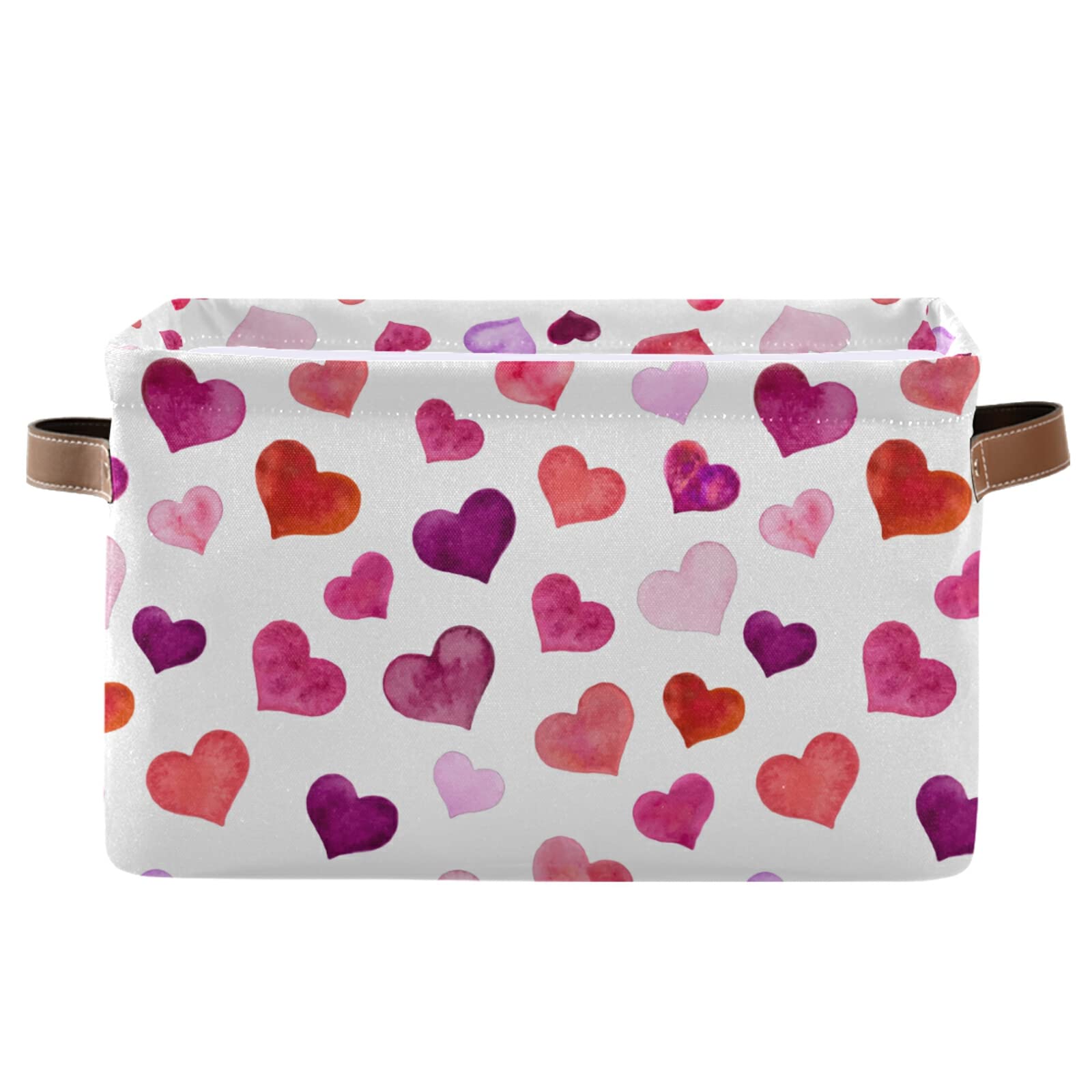 Senya Valentine'S Day Storage Basket, Large Foldable Storage Basket With Handles, Pink Love Hearts Fabric Collapsible Storage Bi