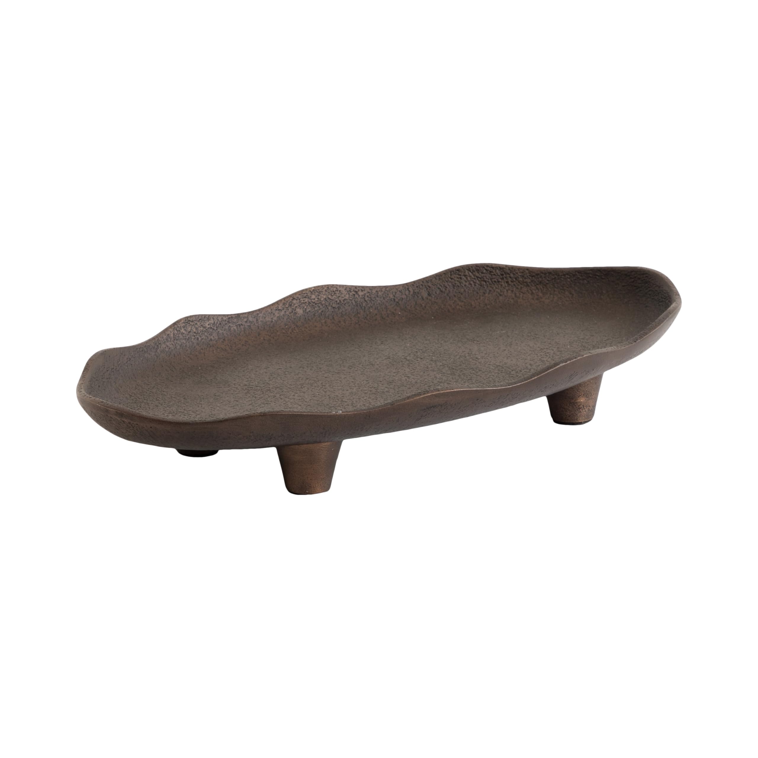 Kate and Laurel Alessia Modern Decorative Scalloped Oval Footed Metal Tray; 14 x 8; Bronze; Transitional Food-Safe Cast Aluminum