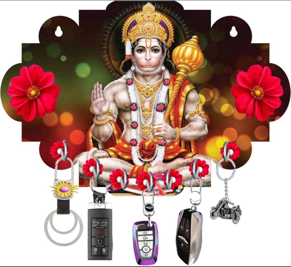 Yantram Vedic Products Hanuman Key Holder for Home Decor Wood Holder | Wall Decor Idol Photo | Hanuman ji Key Holder | UV pring 