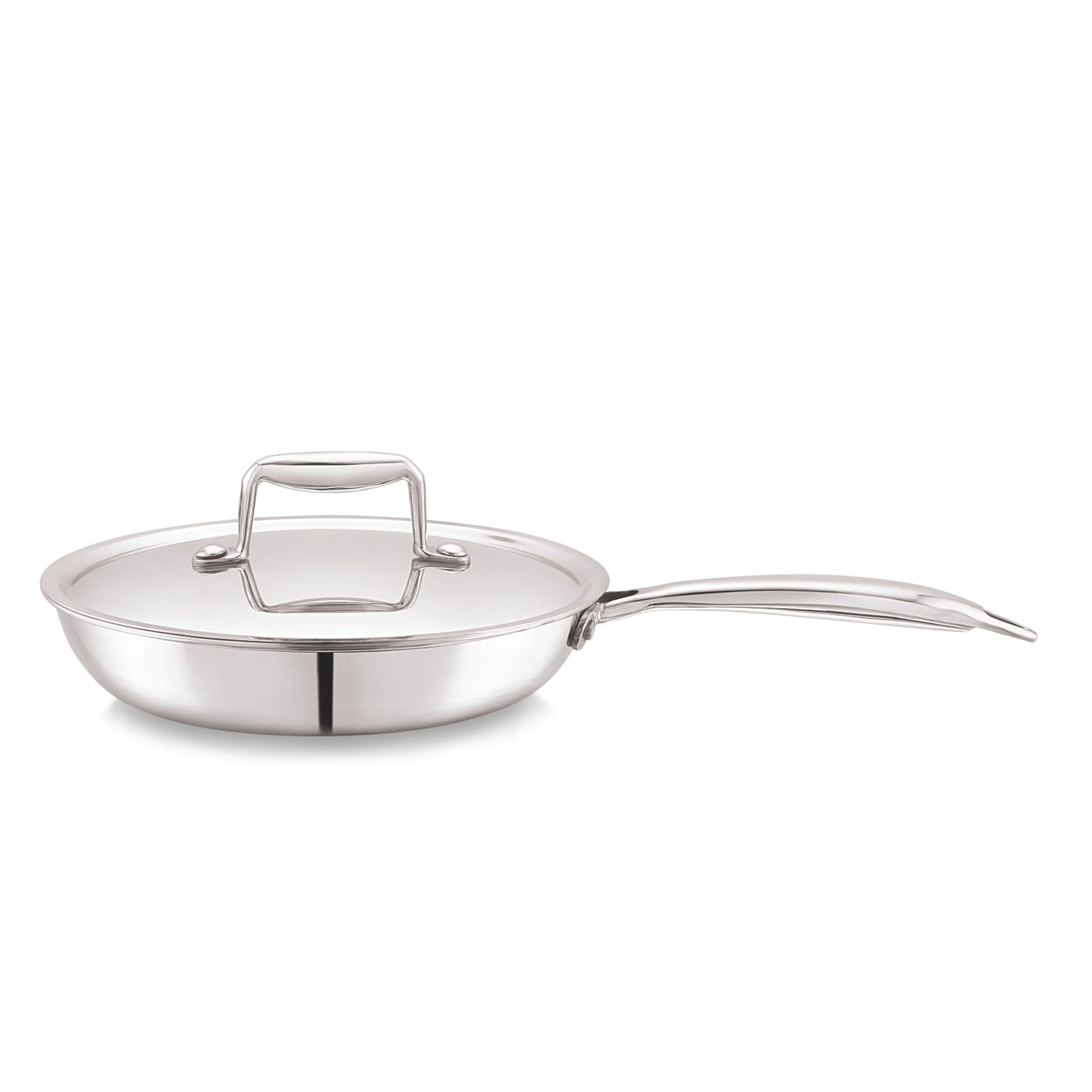 Cello Tri-Ply 22 Cm Stainless Steel Cookware Fry Pan 1.5 Ltr | Tri-Ply Bottom Fry Pan With Ss Lid | Induction And Gas Stove Frie