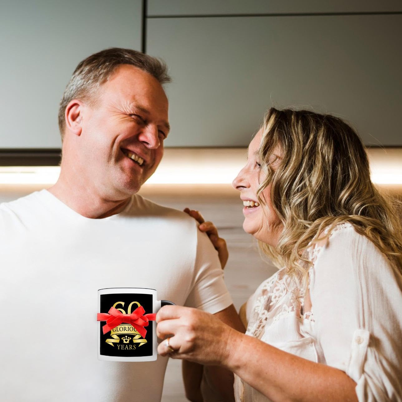 3dRose 60th Celebration Anniversary, Birthday Design in Tonal Two Tone Mug, 11 oz, Black/Yellow