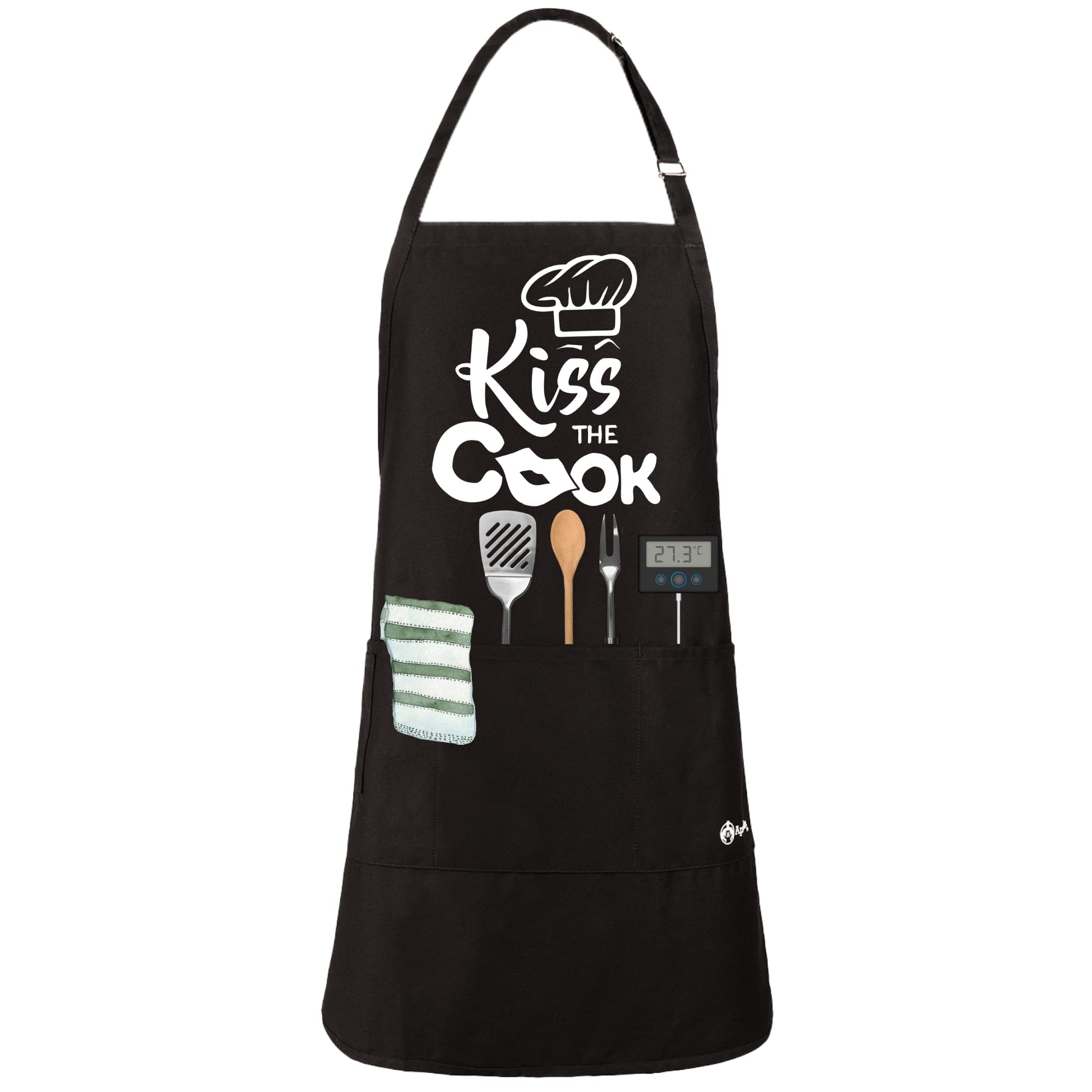 Apronmen Kiss The Cook Funny Apron For Men - Adjustable Straps - One Size Fits All Grilling Apron With Pockets - Professionally
