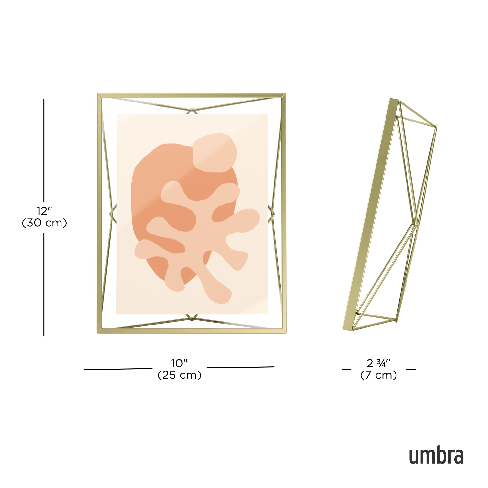Umbra Prisma 8x10 Picture Frame, Metal Floating Wall or Desk Photo Display for Pictures, Art, Illustrations, and More, Brass