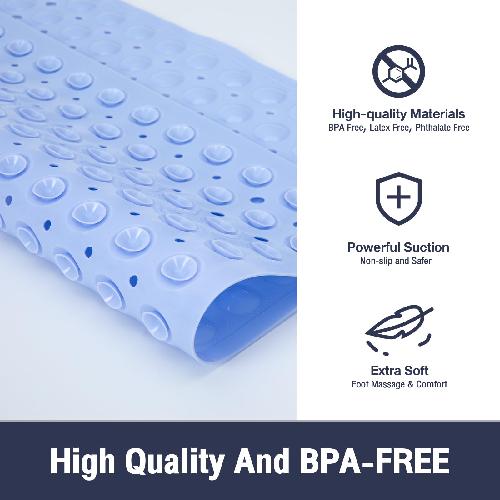 Naoloture Square Shower Bathtub Mat Non Slip For Inside Shower Light Blue 21X21 Inch, Shower Stall Mats For Bathroom Floor, Soft