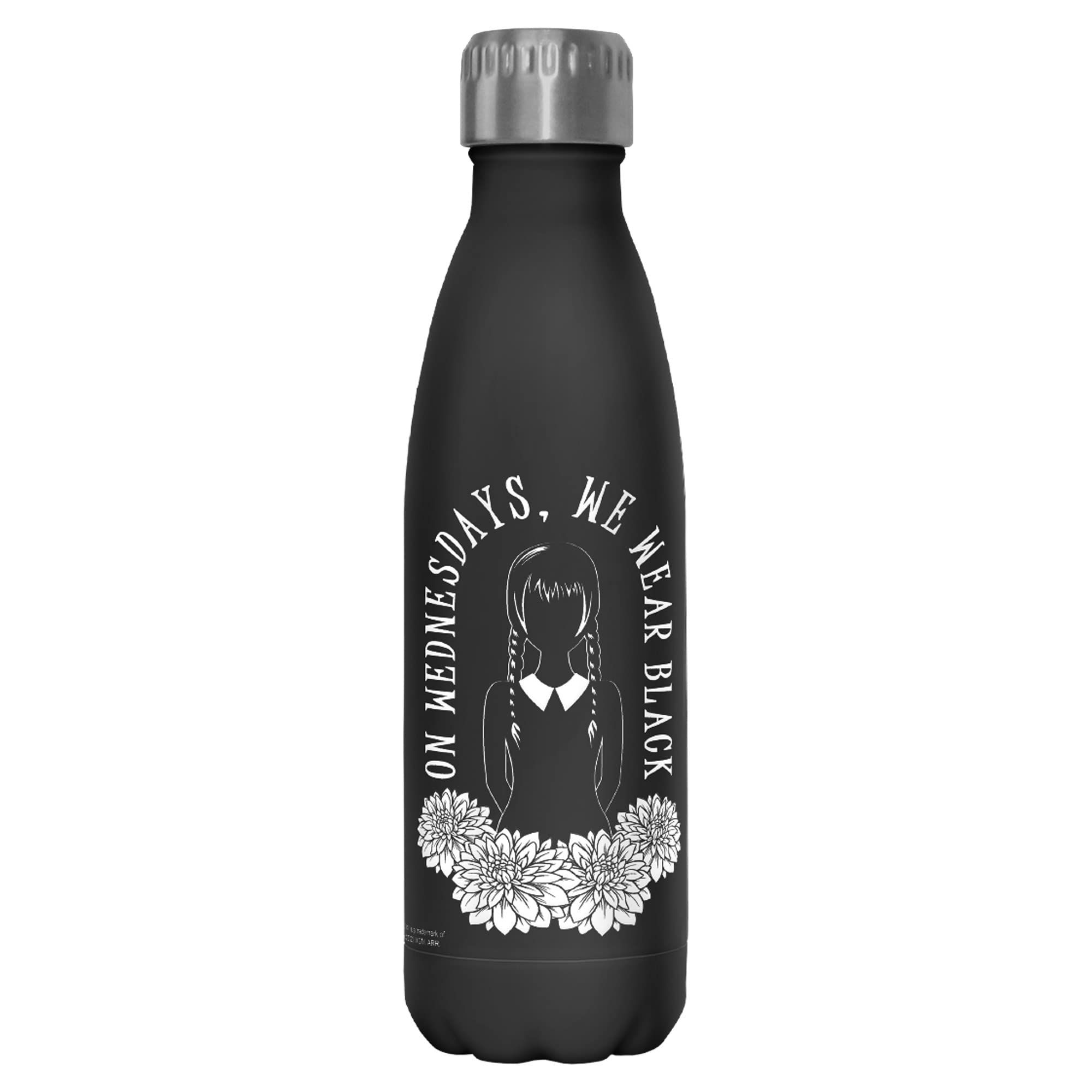 Wednesday Wear Black 17 Oz Stainless Steel Water Bottle, 17 Ounce, Multicolored
