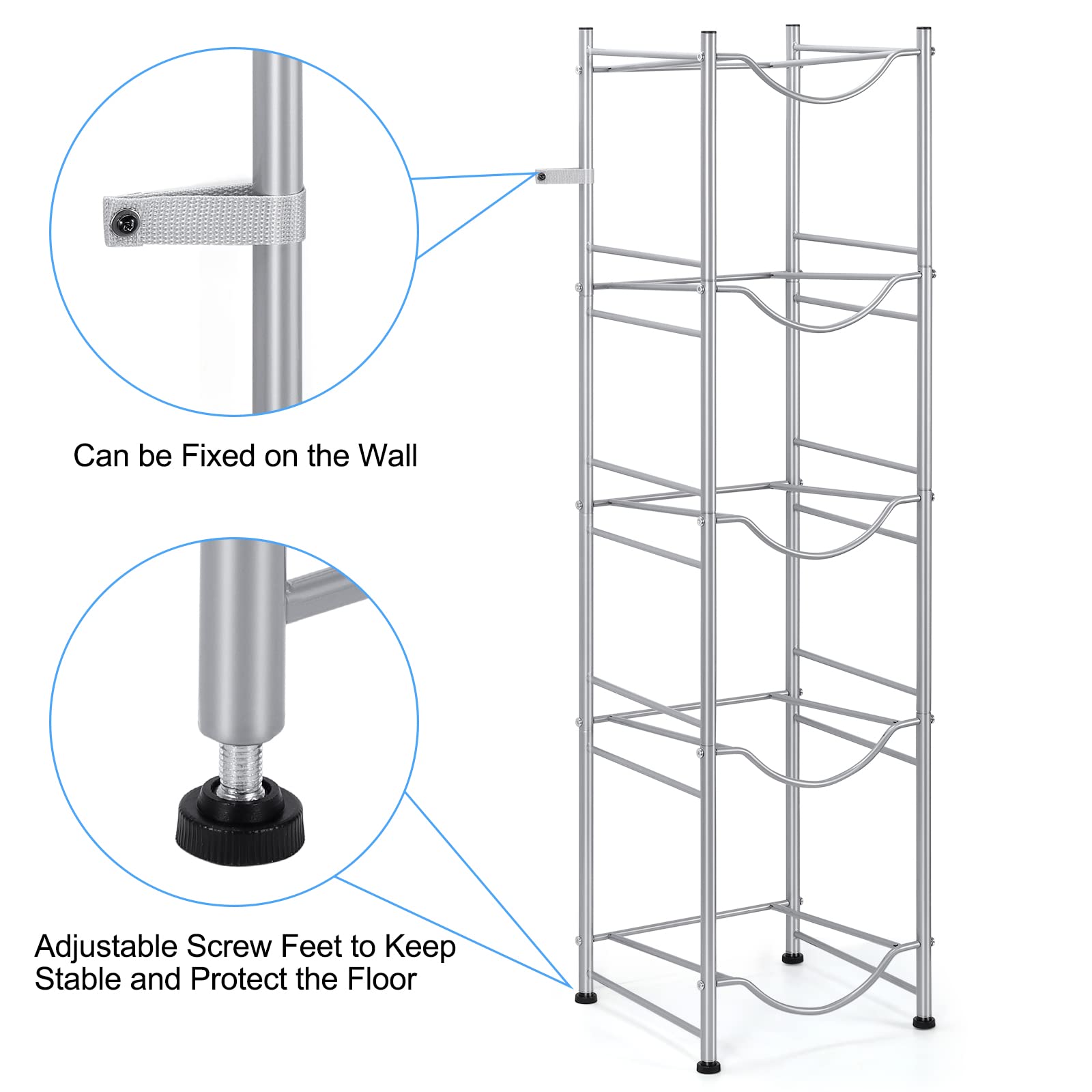 5 Gallon Water Bottle Holder 5 Tier Detachable Water Cooler Jug Holder, Heavy Duty Water Jug Stand Storage Rack For Home Office