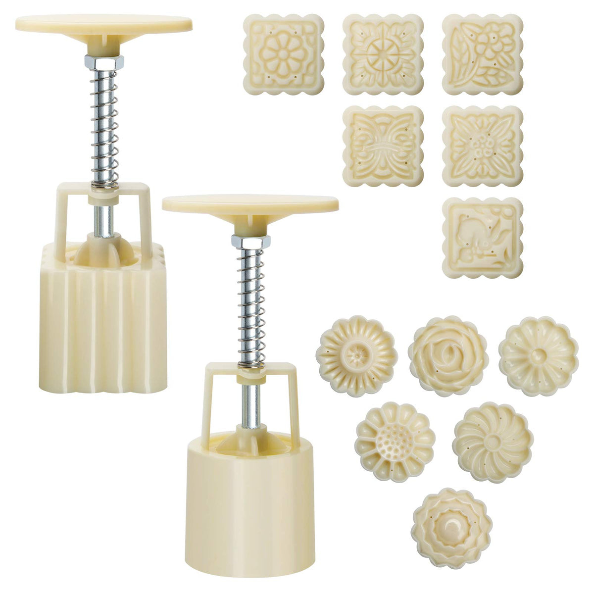 Luxiv Moon Cake Mould 50G, 12 Pcs Pattern Hand-Pressure Mooncake Molds For Mid-Autumn Diy Pastry Tool 2 Sets With 6Pcs Round Flo