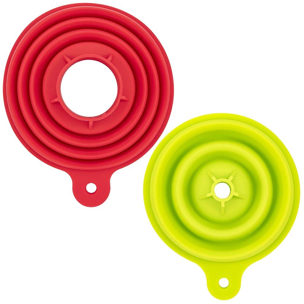 Silicone Collapsible Funnel Set 2 Both Wide & Narrow Tips - Perfect For Oil Bottles Canning Jars Liquid Transfer Water Bottle
