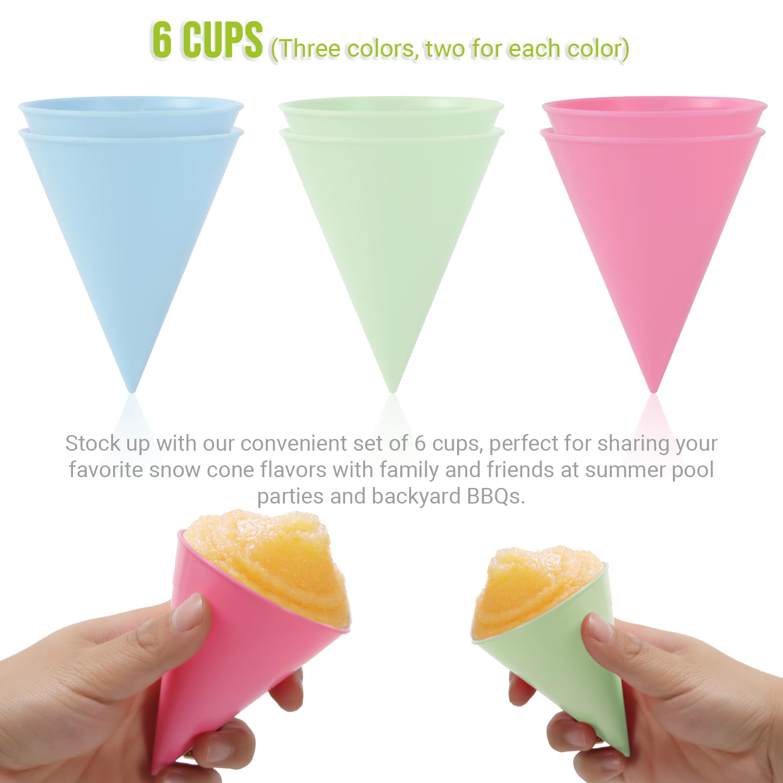 6-Pack Reusable Snow Cone Cups: Durable Plastic Cups For Your Snow Cone Maker - Leakproof Shaved Ice Cups - Ideal For Slushies,
