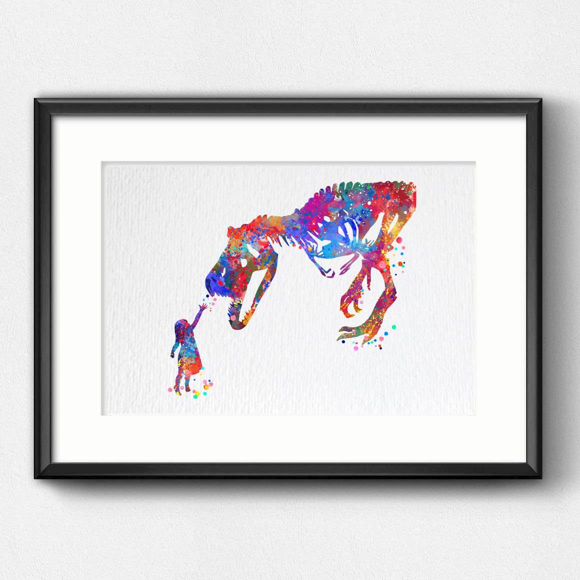 Dignovel Studios 18X24 Unframed Girl And T-Rex Dinosaur Curiosity Bravery Watercolor Art Print Poster Housewarming Wall Art Gicl