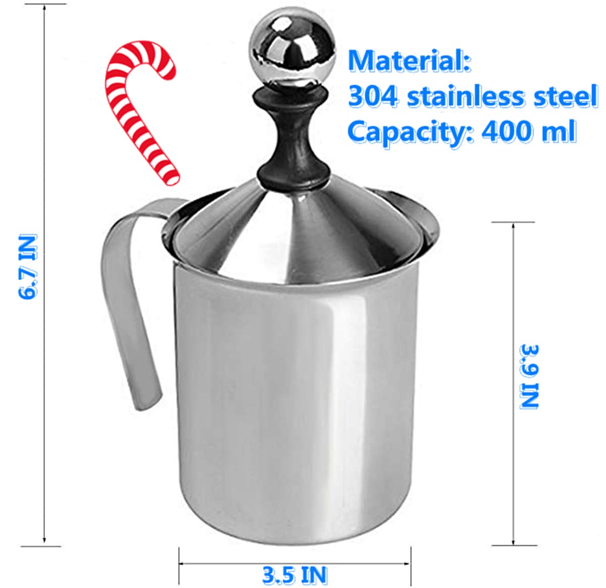 304 Stainless Steel Double-Layer Manual Foamer For Milk Coffee, Etc. (14 Oz)
