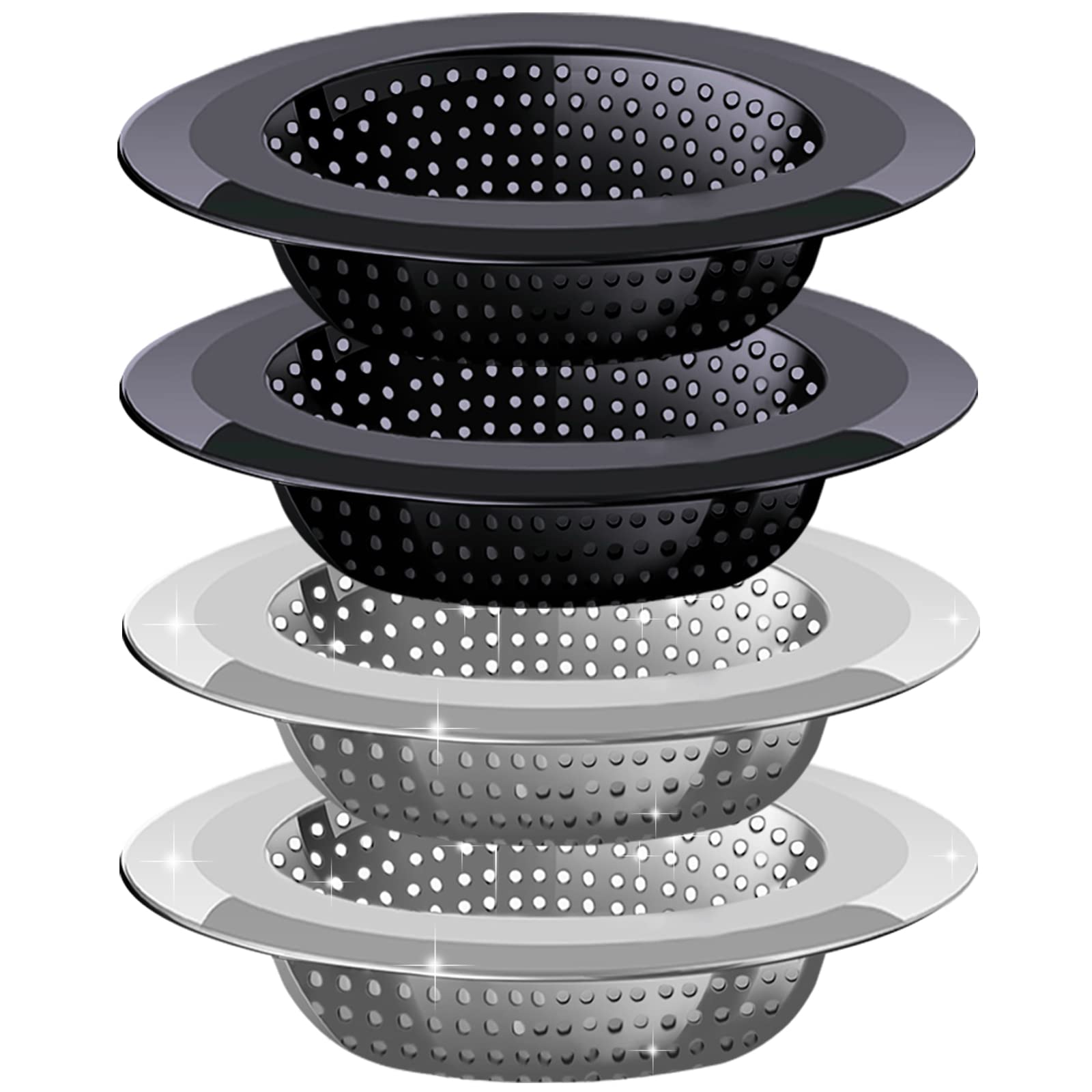 Kitchen Sink Drain Strainer, 4 Pack Stainless Steel And Black Mesh Sink Strainer For Kitchen With Large Wide Rim 4.5'' Diameter,