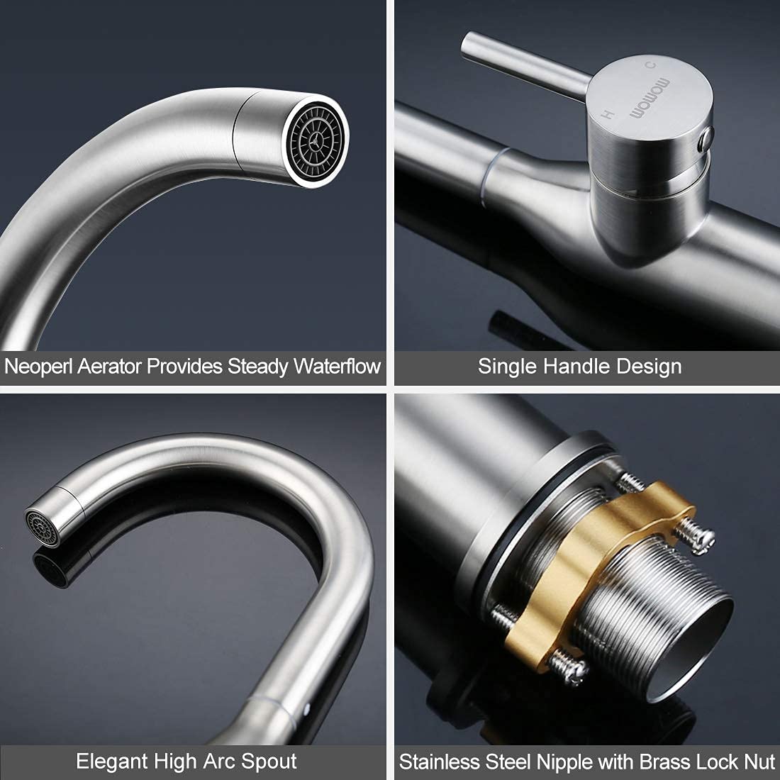 Wowow Single Handle Bar Sink Faucet 1 Hole Bar Faucet Brushed Nickel Small Kitchen Faucet Modern Commercial Faucet For Sinks Rv