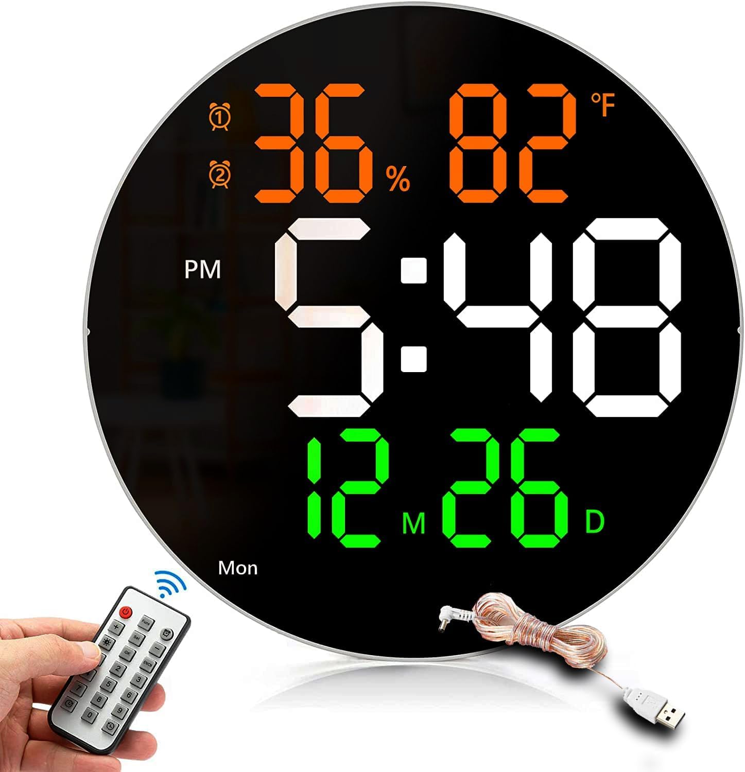 Digital Wall Clock For Hall |Led Digital Clock For Wall With Time, Date & Day | Temperature, Dual Alarms, Voice Control, Adjusta